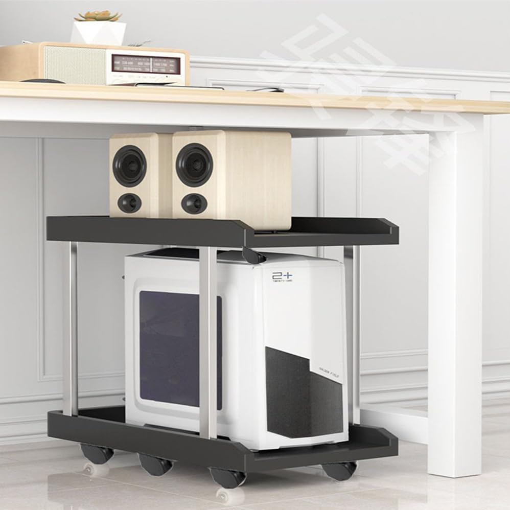 Computer Tower Stand, 2-Tier Stand with Lockable Wheels under Desk for Office Home, Mobile Printer Stands with Rolling Caster Wheels, with Stable Metal Frame, for Home Office Tower Stands image number 4