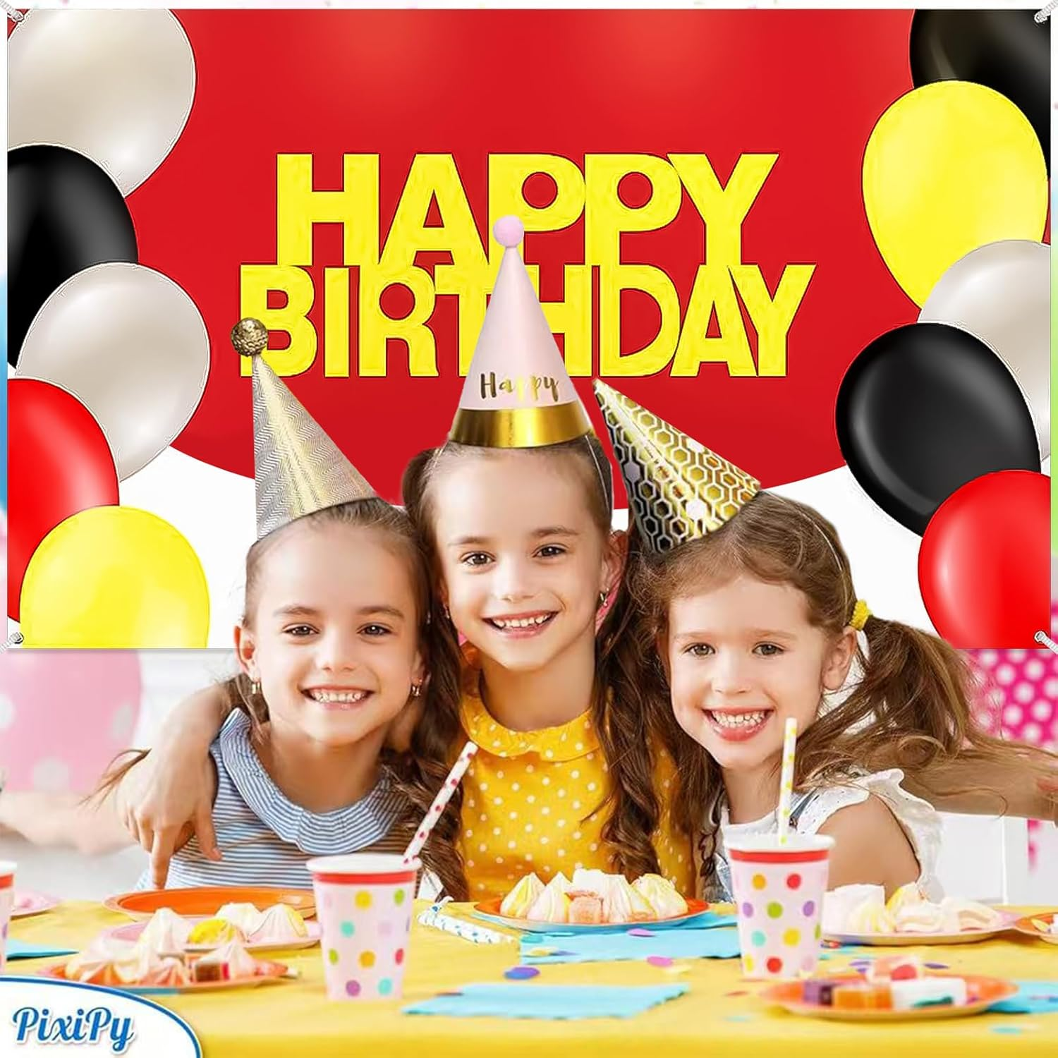 6.1 X 3.6 Feet Red White Ball Birthday Backdrop Extra Large Happy Birthday Photography Backdrop Party Background Banner for Kids Birthday Party Decoration image number 1