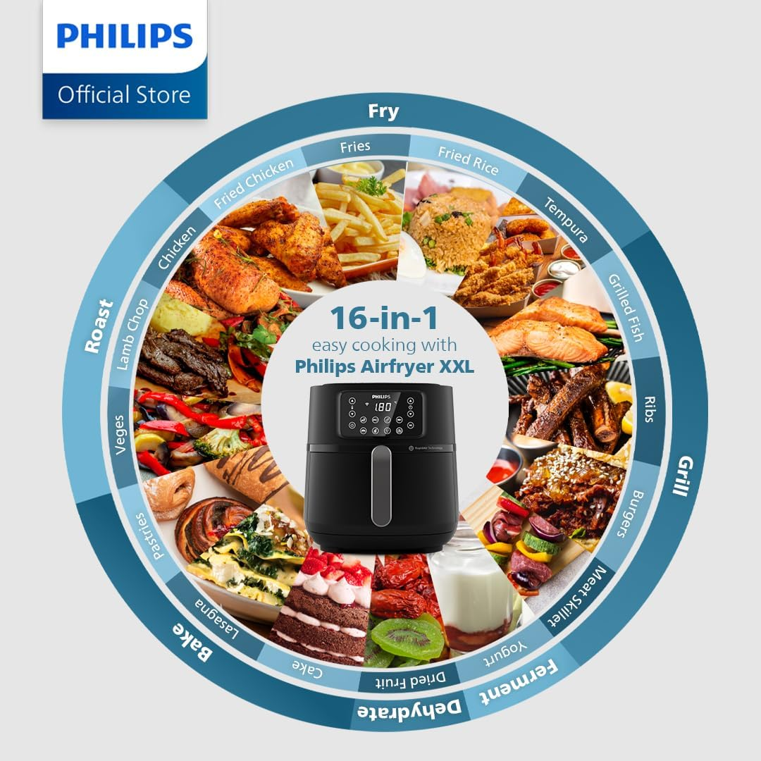 Philips 5000 Series XXL Connected Airfryer - Rapid Air Technology, 16-In-1 Ways to Cook, Large 7.2L Capacity, up to 90% Less Fat, Wi-Fi Connectivity, Dishwasher Safe, Homeid App (HD9285/90) - Black image number 4