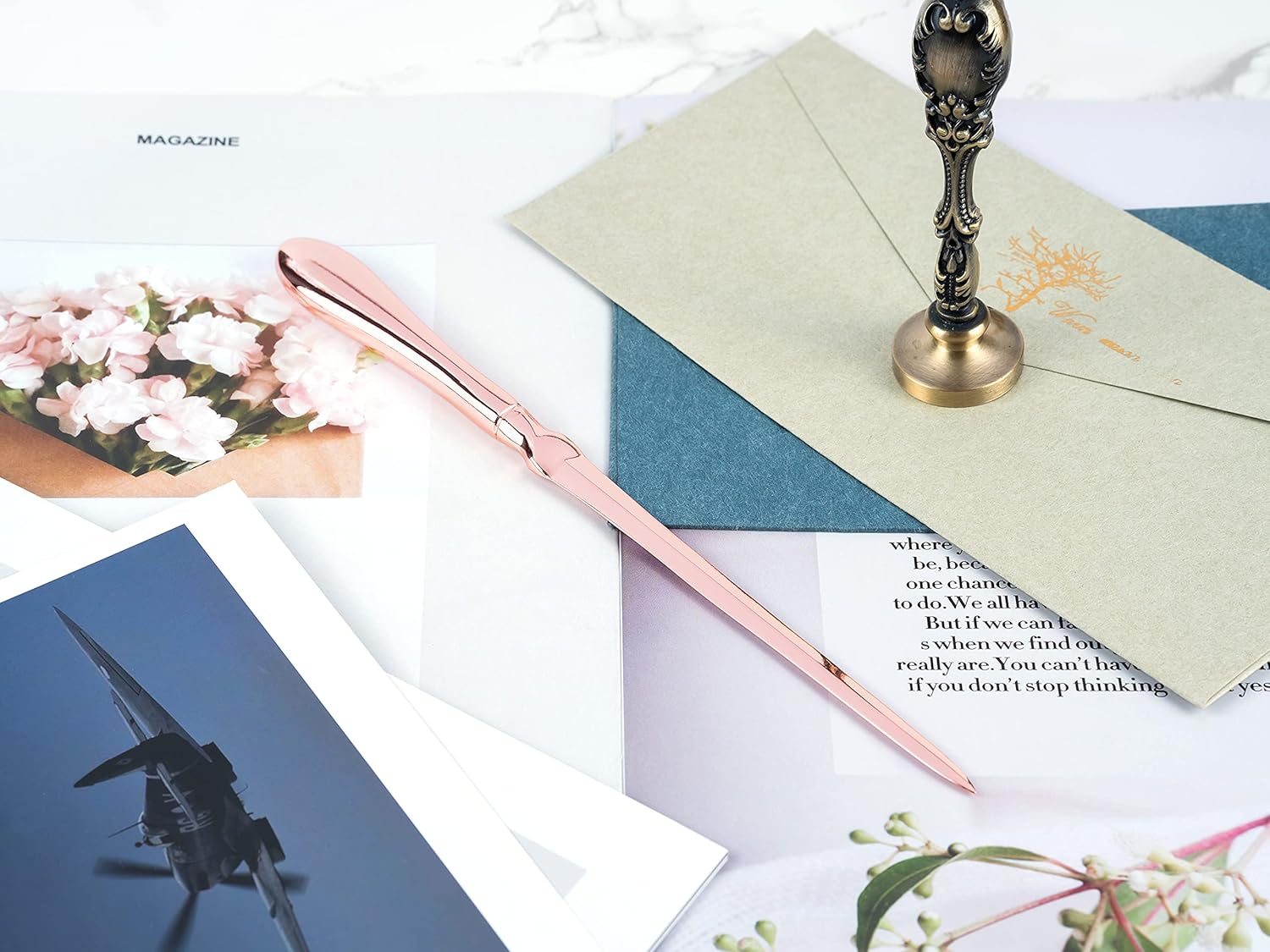 Rose Gold Letter Opener, Envelope Opener Knife Metal Letter Opening Knife, Paul Revere Paper Cutting Knife, 9 Inches (1 Pack) - 1 Pack image number 3