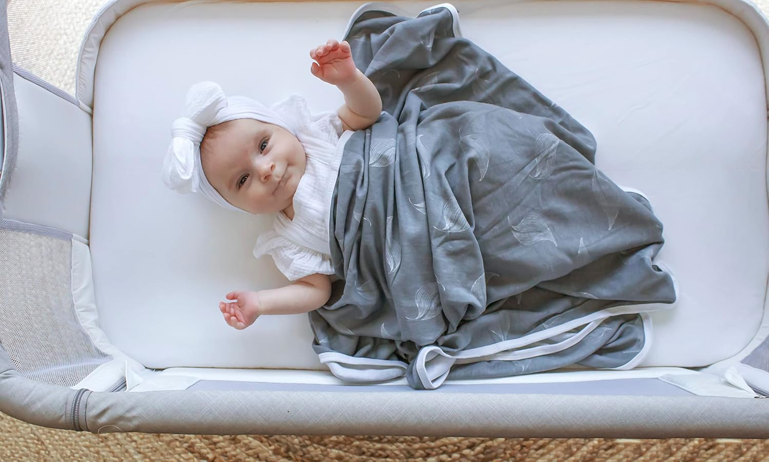 Babyhood Amani Bebe Organic Jersey Cotton Wrap, White Leaf