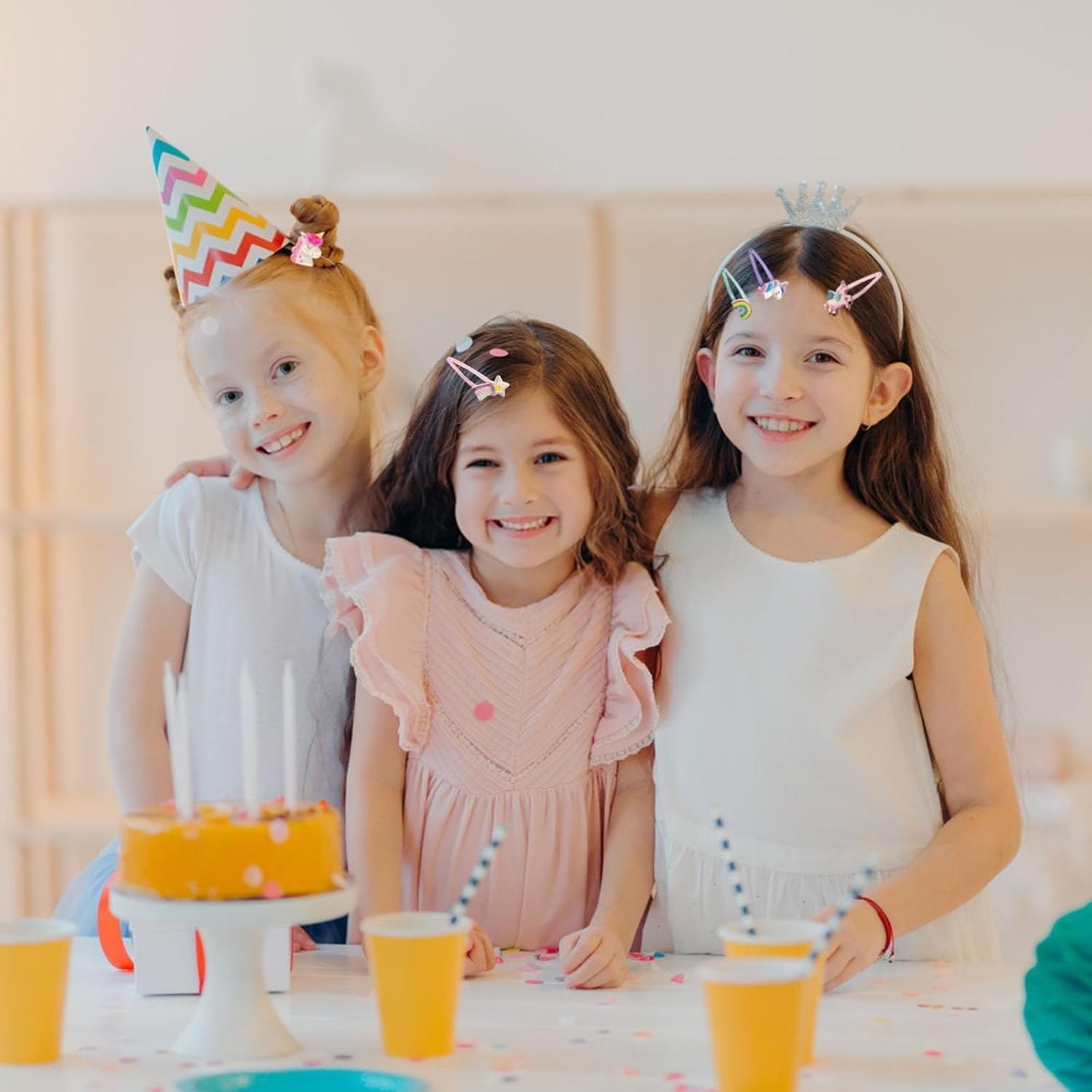 Pack of 16 Hair Clips Girls, 4 Pieces Mini Colourful Hair Scrunchies, 6 Pairs / 12 Pack Unicorn Hair Clips for Girls, Hair Clips Children Multicoloured, Unicorn Hair Accessories Girls for Hair image number 1