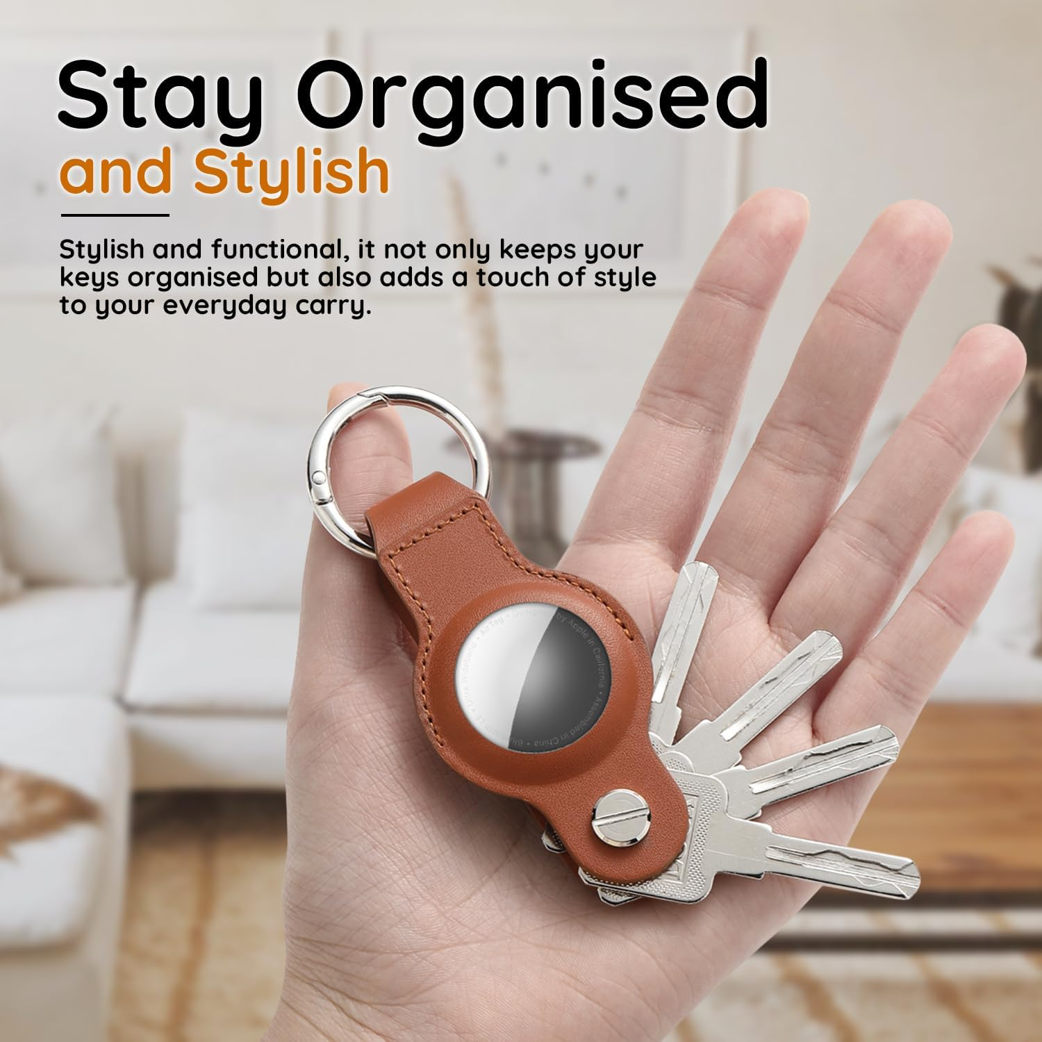 Airtag Holder, Compatible Apple Airtag Keychain - Compact Keyholder & Key Organiser - Premium Vegan Leather Case for Apple Tag - Secure Keyring for Car, House, and Office Keys