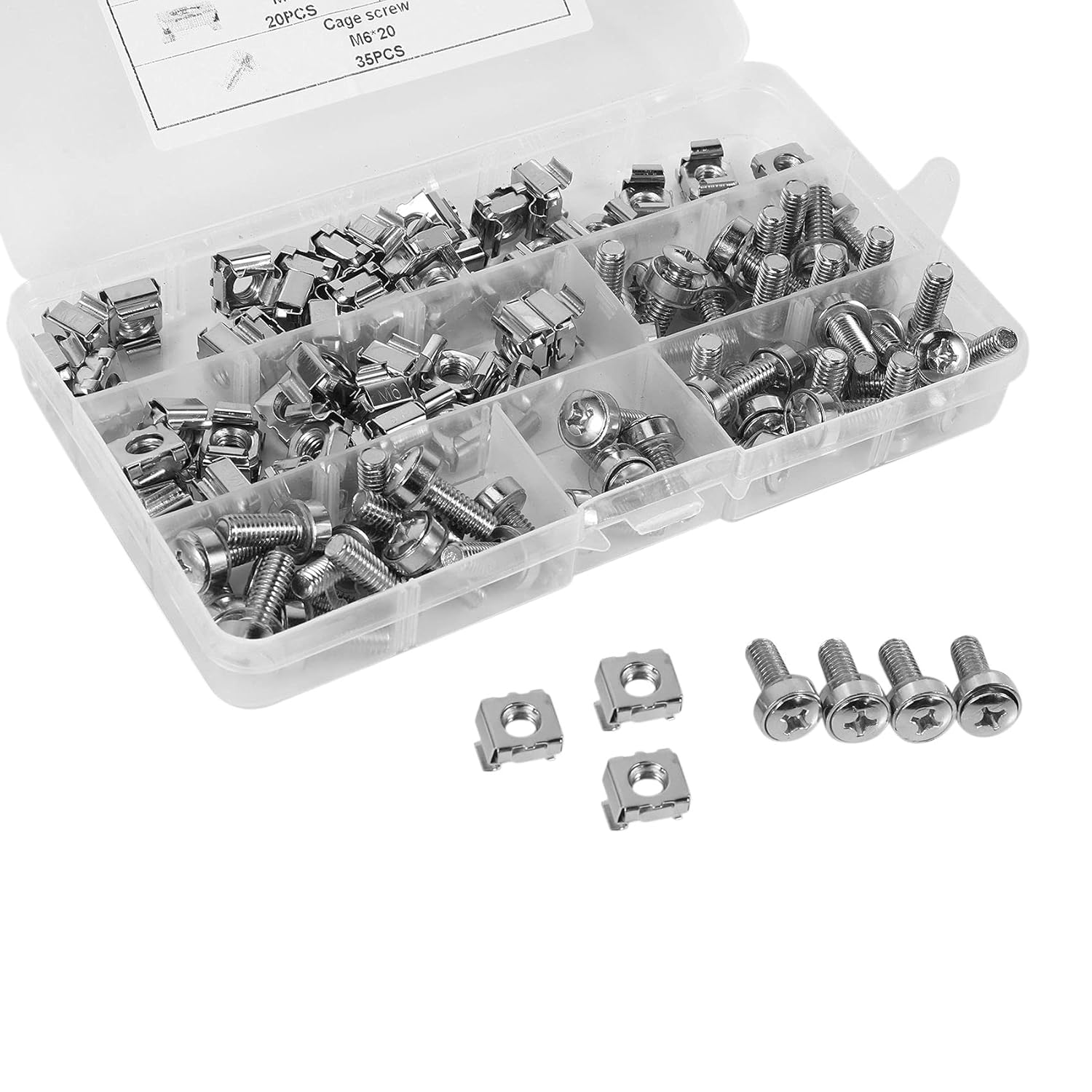 CXHM 50 Sets M6 Square Hole Hardware Cage Nuts&Mounting Screws for Server Rack and Cabinet(M6 X 20Mm)(Screw+Washer+Cage Nut)