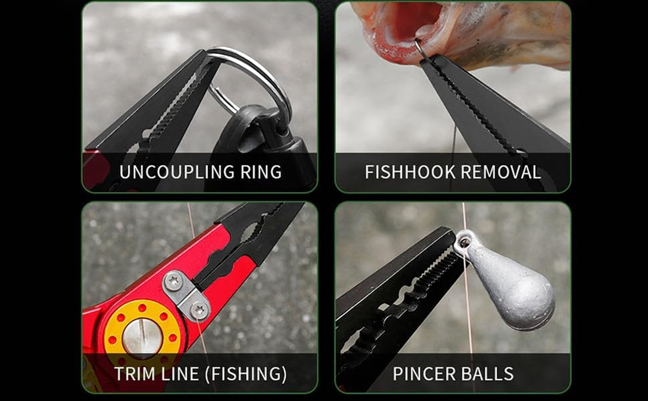 Aluminum Fishing Pliers Saltwater, Surf Fishing Tackle Kit, Fishing Multitool Hook Remover Braided Fishing Line Cutting and Split Ring with Coiled Lanyard and Sheath