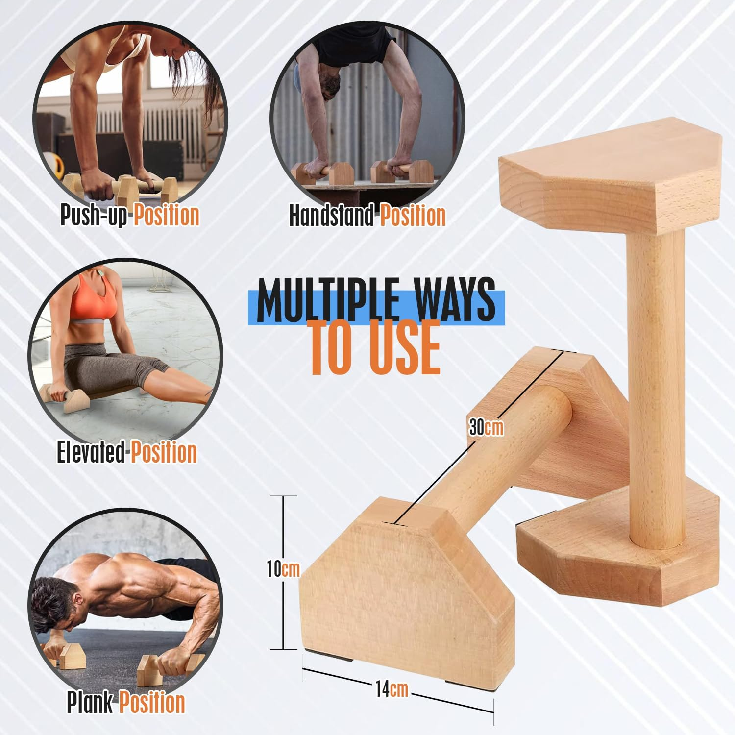 Push up Bars for Floor &ndash; Wooden Parallettes Bars Calisthenics Equipment, &ndash; Solid Pine Wood Parallel Bars for Handstand, Pushups, Dips. Wrist Wraps Included, Bonus Carry Case and Ebook - Perfect for Home Gym Use image number 2