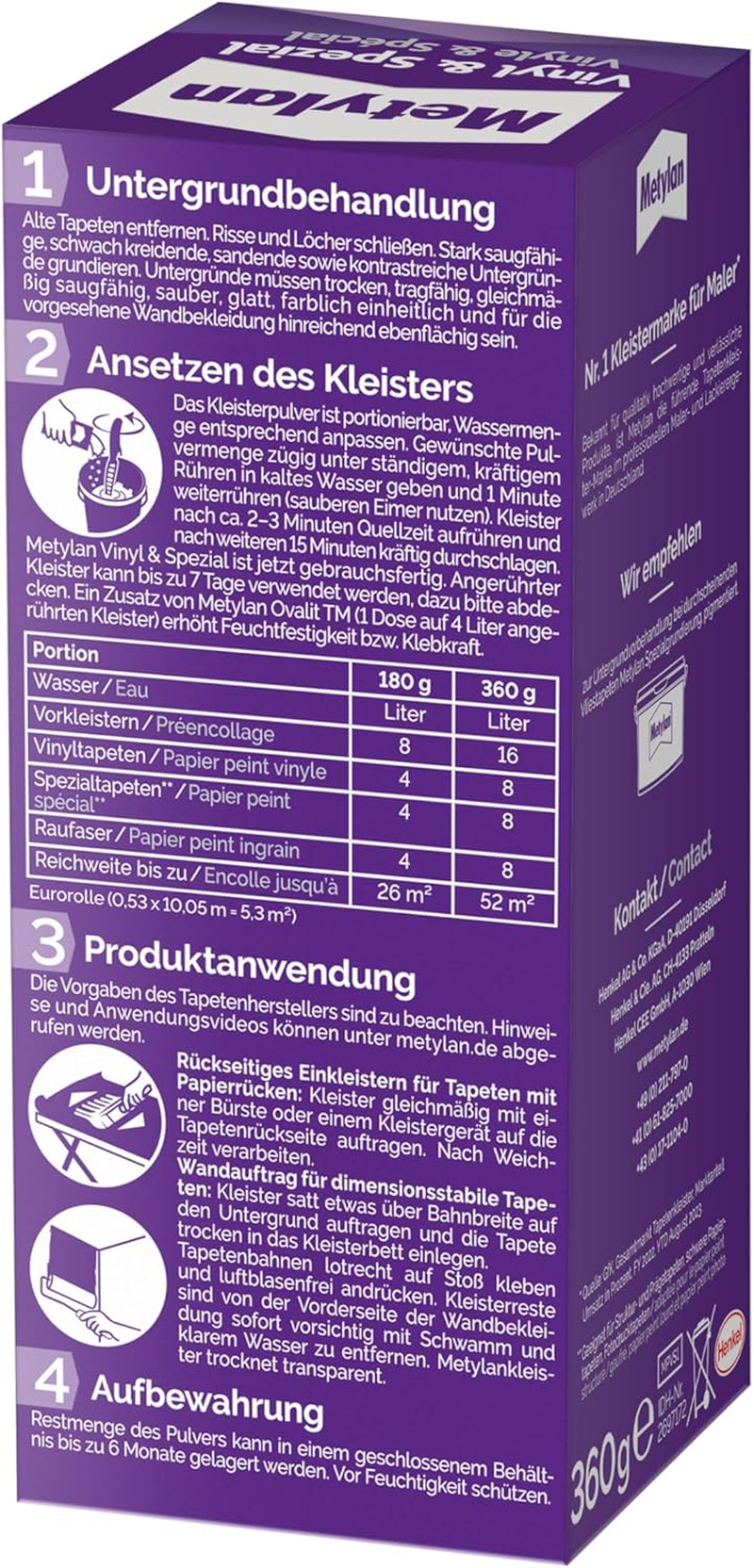 Metylan Vinyl and Special, Wallpaper Paste for Texture, Embossing and Vinyl Wallpaper, Optimal Painting Stability and Easy Alignment, High Yield Paste, Transparent, 1 X 360 G image number 1