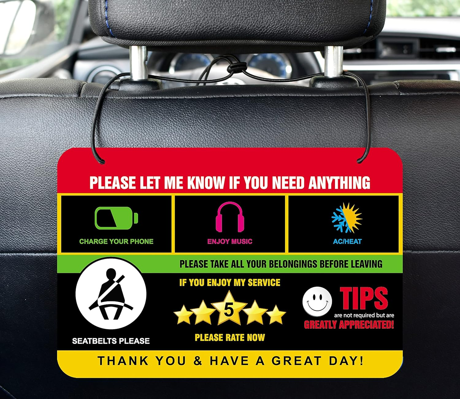 Eagle Express (2 Pack) Uber Lyft Tips Rating Appreciated Rideshare Driver Signs Double Side Double Printed with Different Design 9X6 image number 4