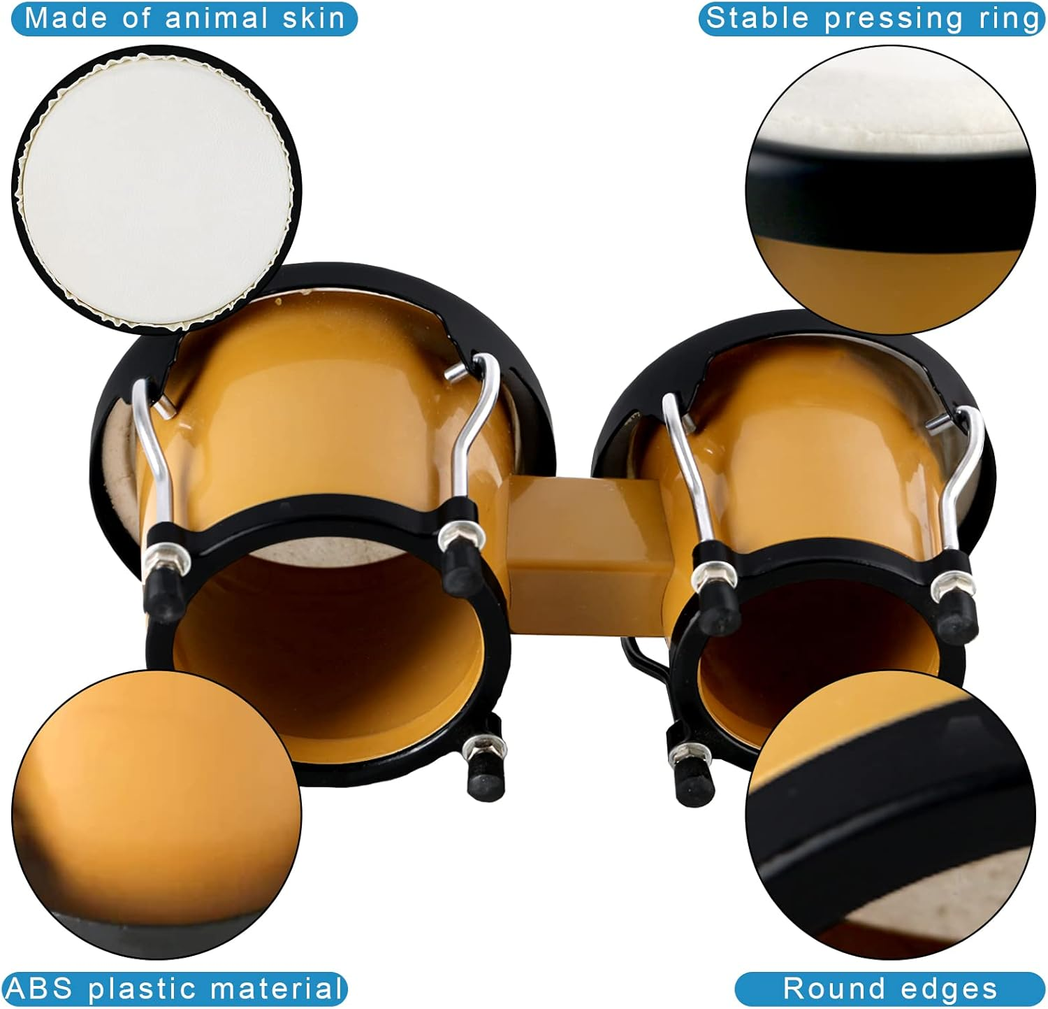 EASTROCK Bongo Drums 4" & 5" Set for Adults & Beginners - Authentic Natural Skin Heads & Durable Plastic Shell, Portable Bongos with Tuning Wrench (Brown)