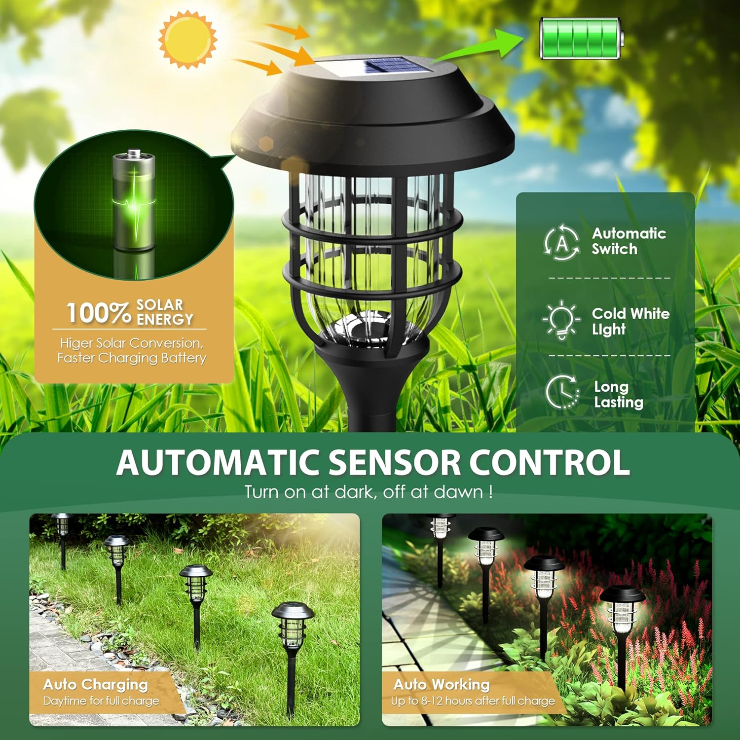 Solar Outdoor Lights 8 Pack Waterproof Garden Pathway Lighting for Yard, Patio, Driveway,Walkway Solar Powered Landscape Lights (Cold White) image number 2