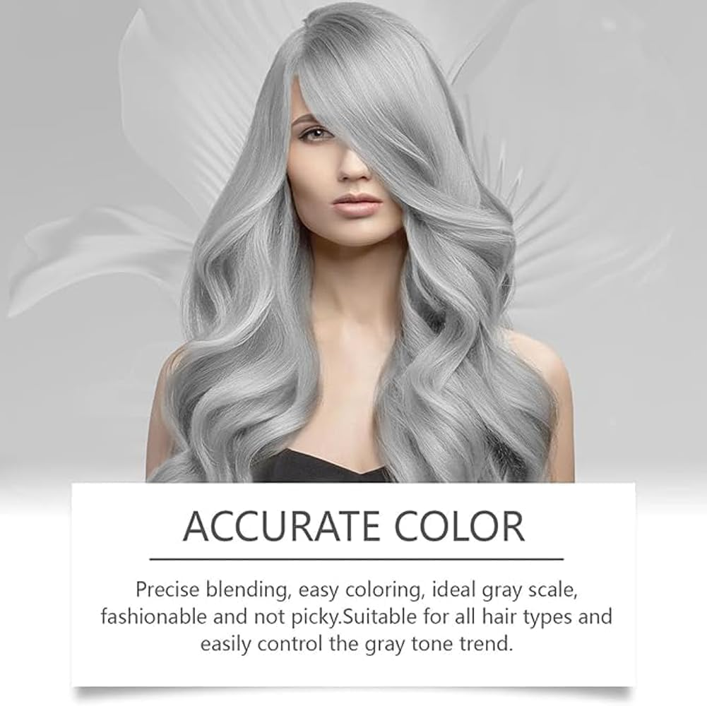 3Pcs 2-In-1 Natural Essence Extract Silver Hair Dye Cream - Metallic Gray Color Permanent image number 5