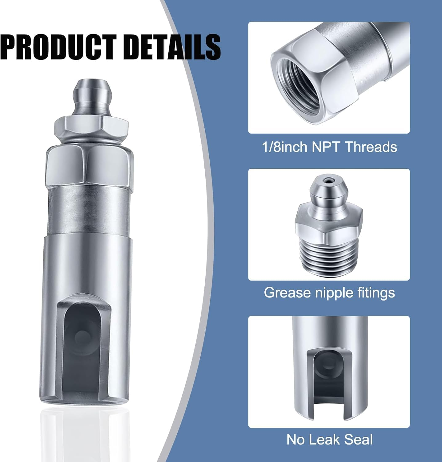 Push-On Slotted Grease Gun Coupler Adapter with 1/8" NPT Threads,2Pcs Push on Slotted Right Angle 90 Degree Grease Coupler,90 Degree Push on Slotted Right Angle Grease Coupler Grease Gun Hose Adapter