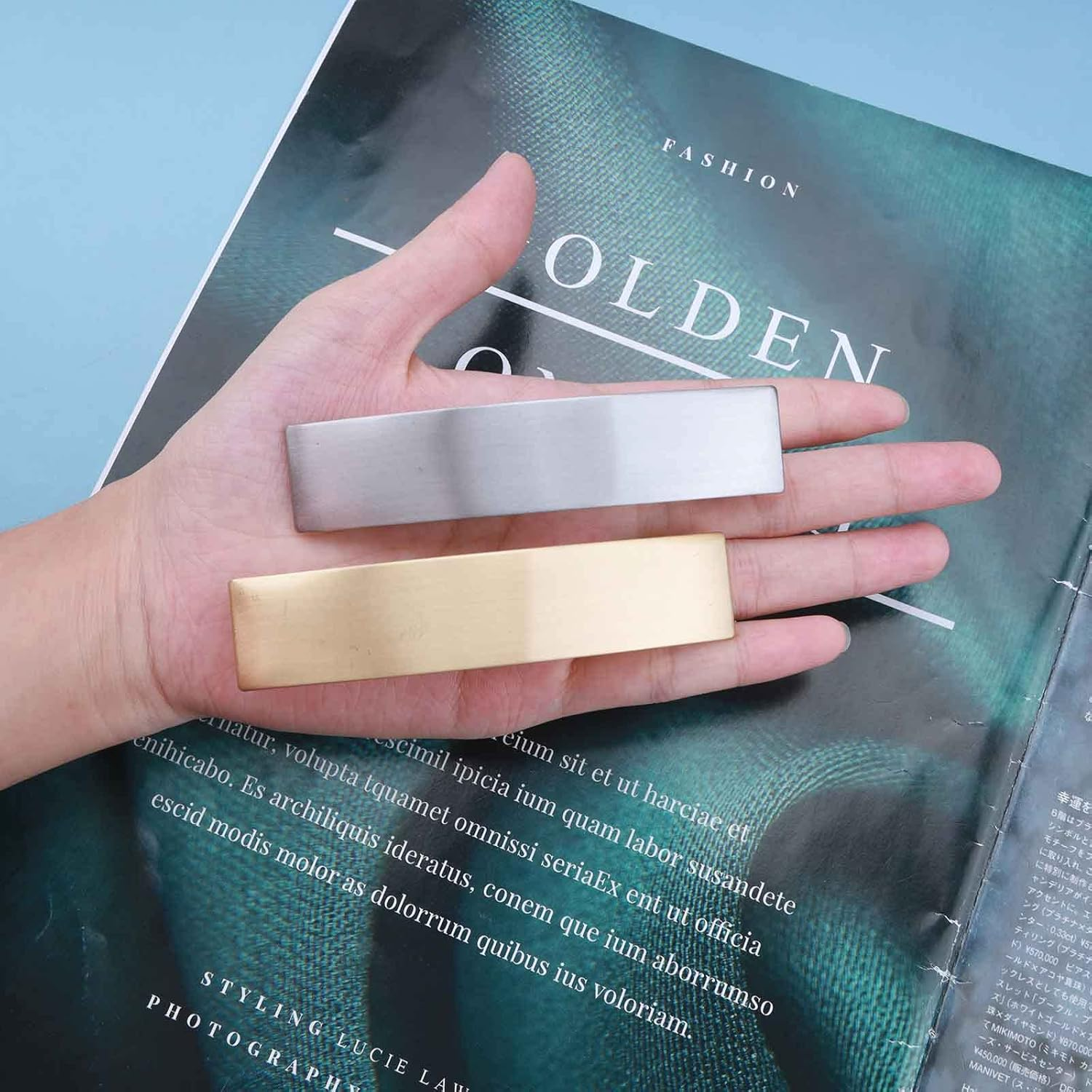 French Metal Bar Hairclip Barrette Silver Geometry Rectangular Hair Barrette Clips Minimalist Square Ponytail Holder Hair Clip Decorative Hair Accessories for Women Headdress (Silver) image number 3