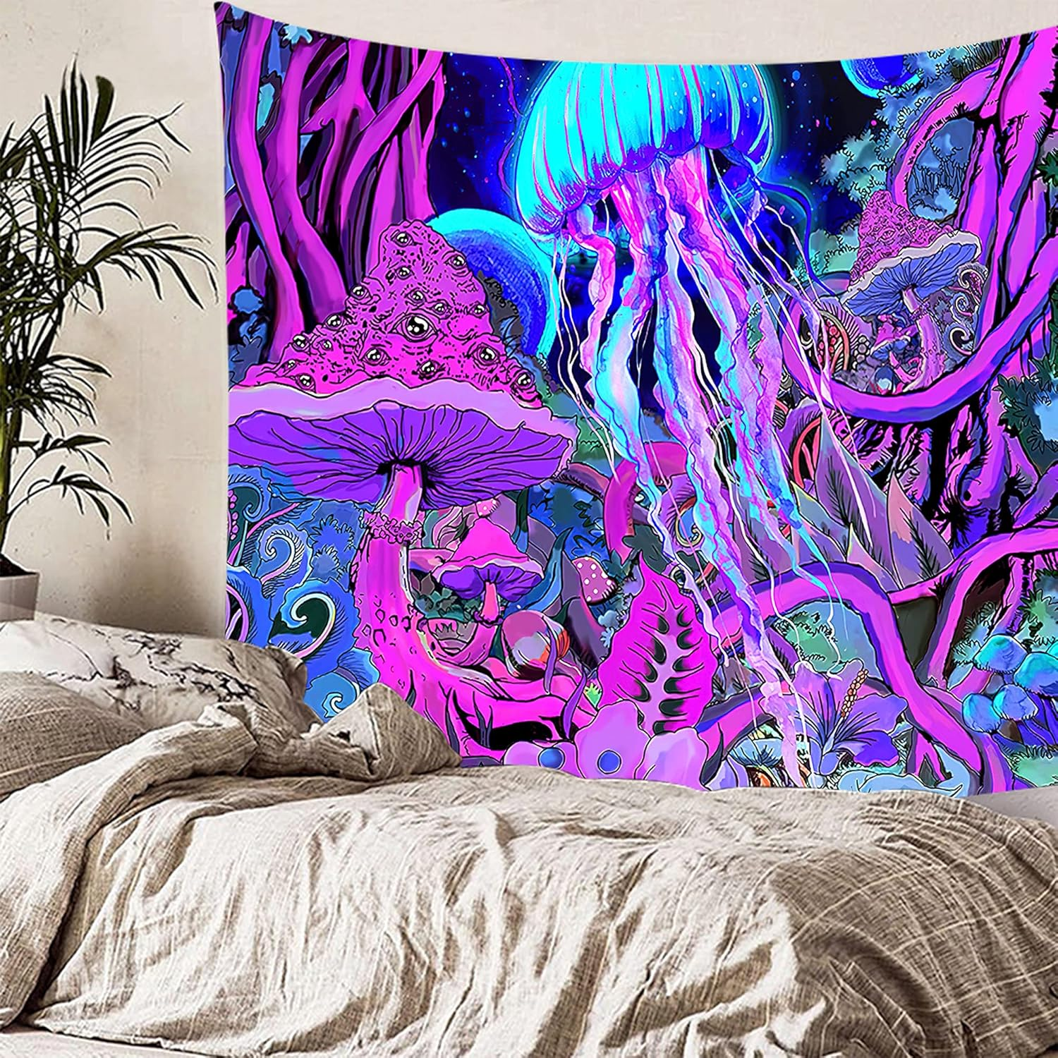 Meagtlva Jellyfish Tapestry,Trippytapestry,Weed Tapestry for Bedroom Aesthetic Hanging Tapestry Backdrop Wall Blanket Living Room Dorm (150X130Cm, Jellyfish Mushroom) image number 2