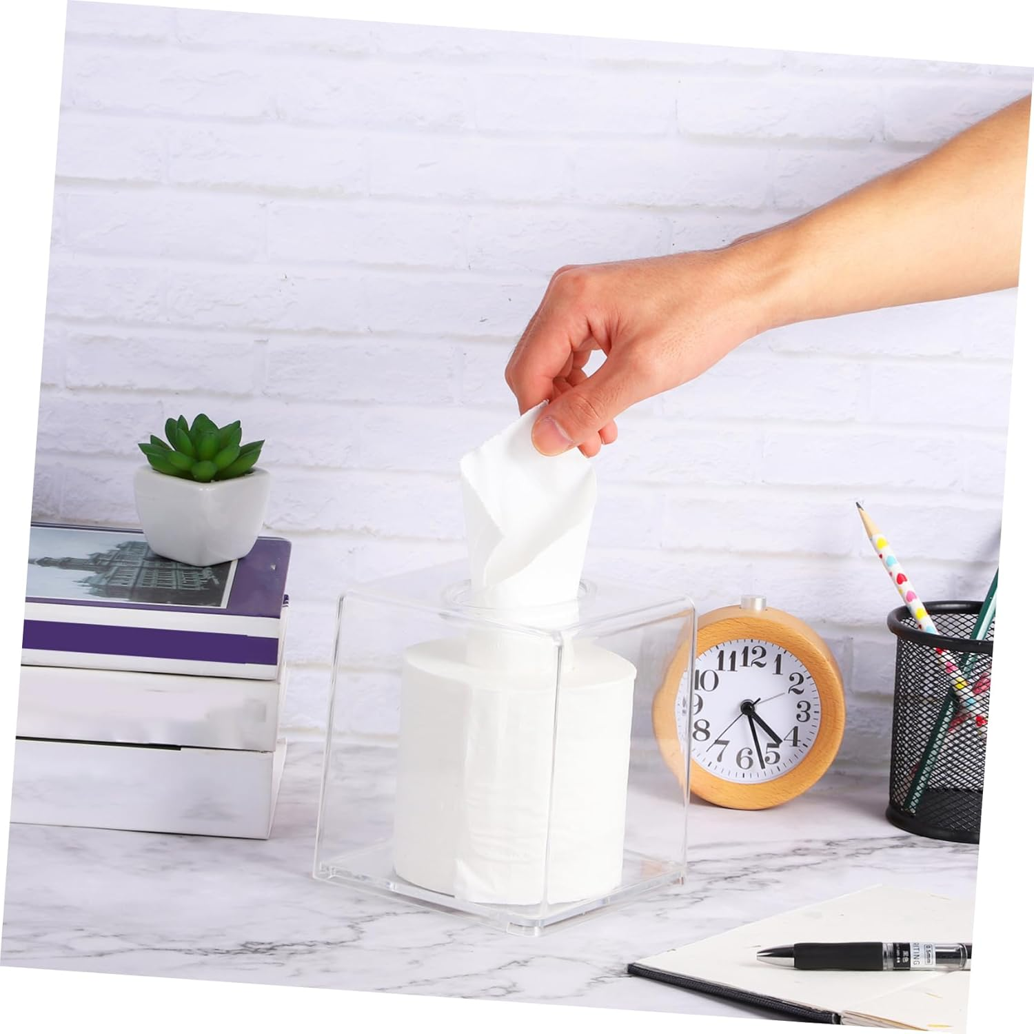 Acrylic Paper Towel Holder Storage Black Tissue Box Cover for Home Office Desk image number 2