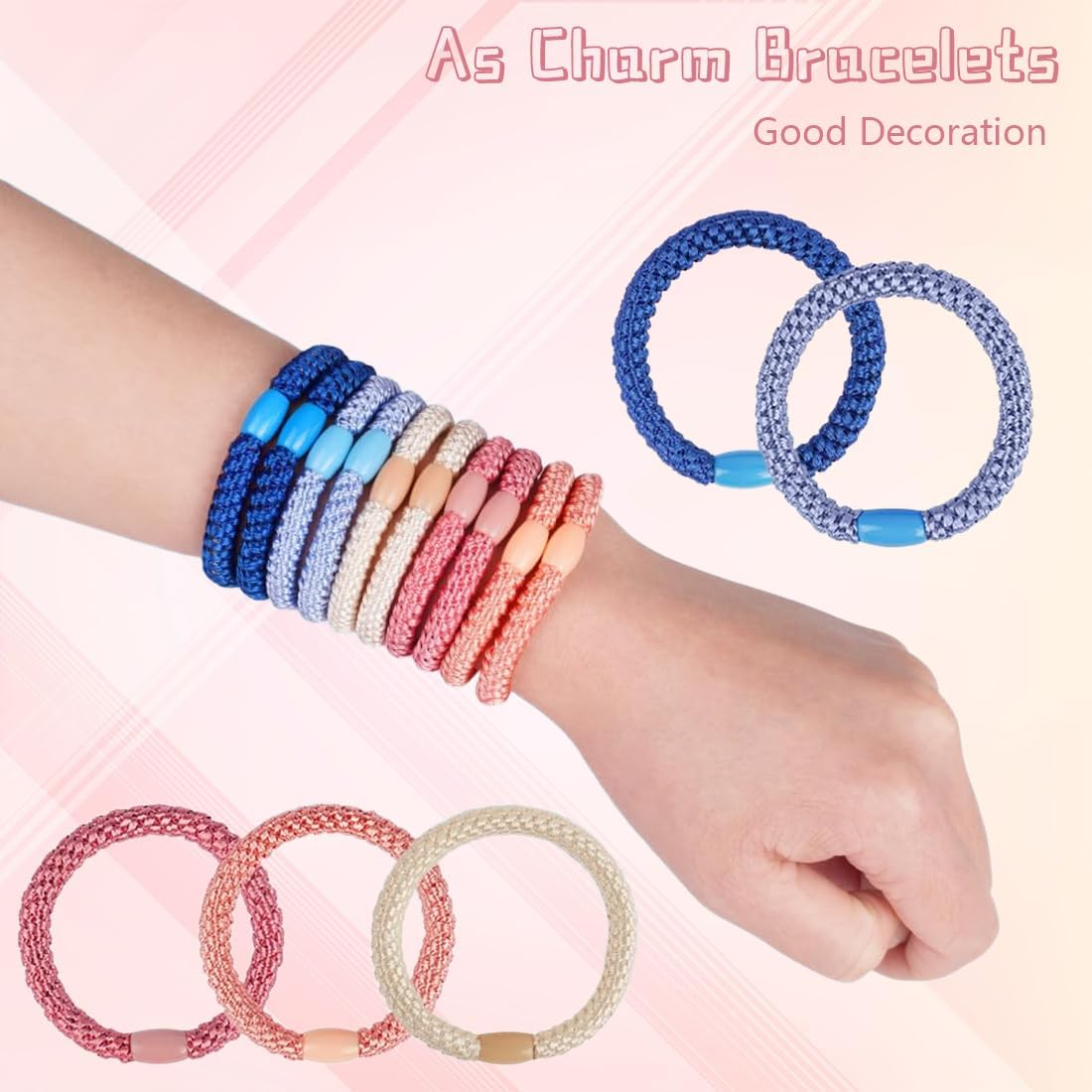 KIRZAX Pack of 10 Elastic Hair Bobbles, Hair Bobbles for Women, Multicoloured Elastic Bands, No Metal Braided No Pull or Damage Ponytail Holder, for Thick Hair and Curly Hair image number 3