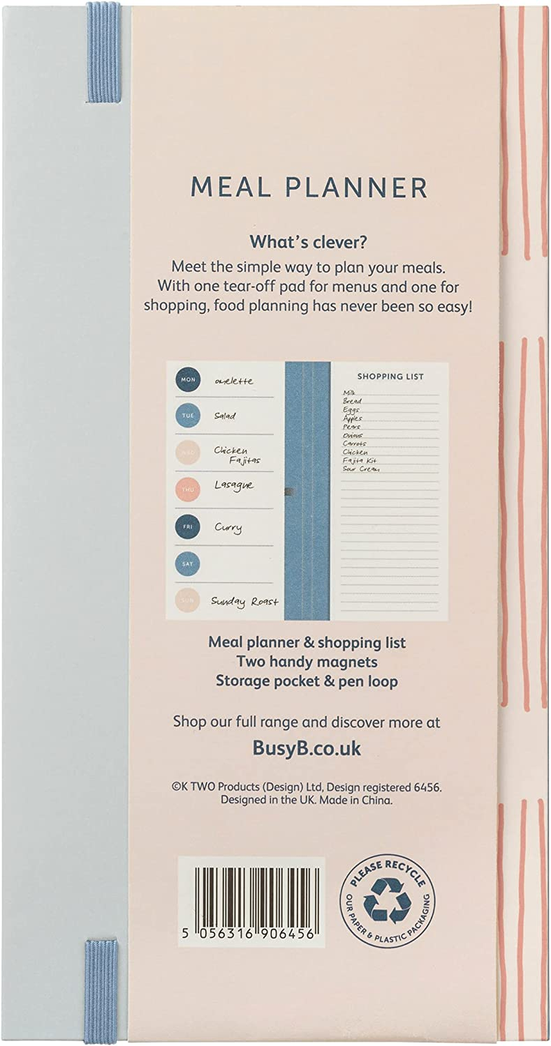 Busy B Pink Stripe Meal Planner - Weekly Tear-Off Meal Planner, Shopping Lists, Storage Pocket, Elastic Closure, Pen Loop and Two Magnets - FSC&reg; Certified image number 2