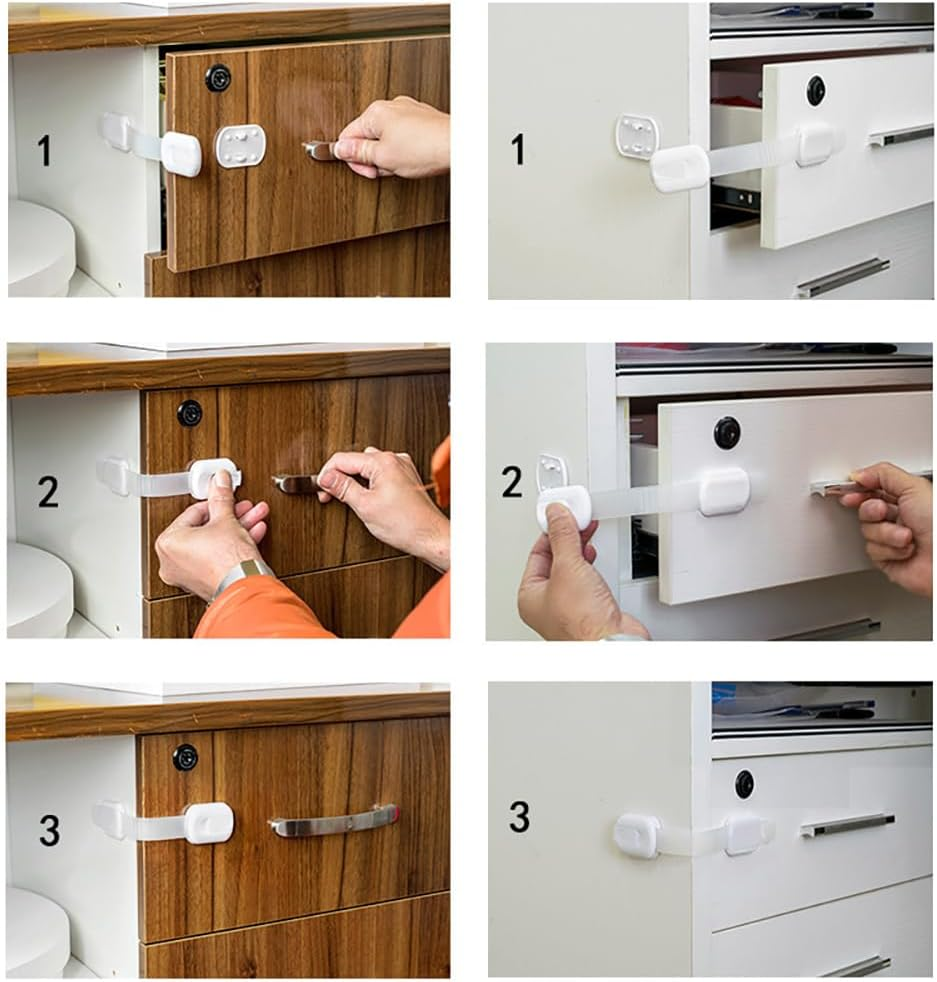 10 Pack Child Safety Cabinet Locks Baby Proofing Latches to Drawer Door Fridge Oven Toilet Seat Kitchen Cupboard Appliance Trash Can with 3M Adhesive image number 5
