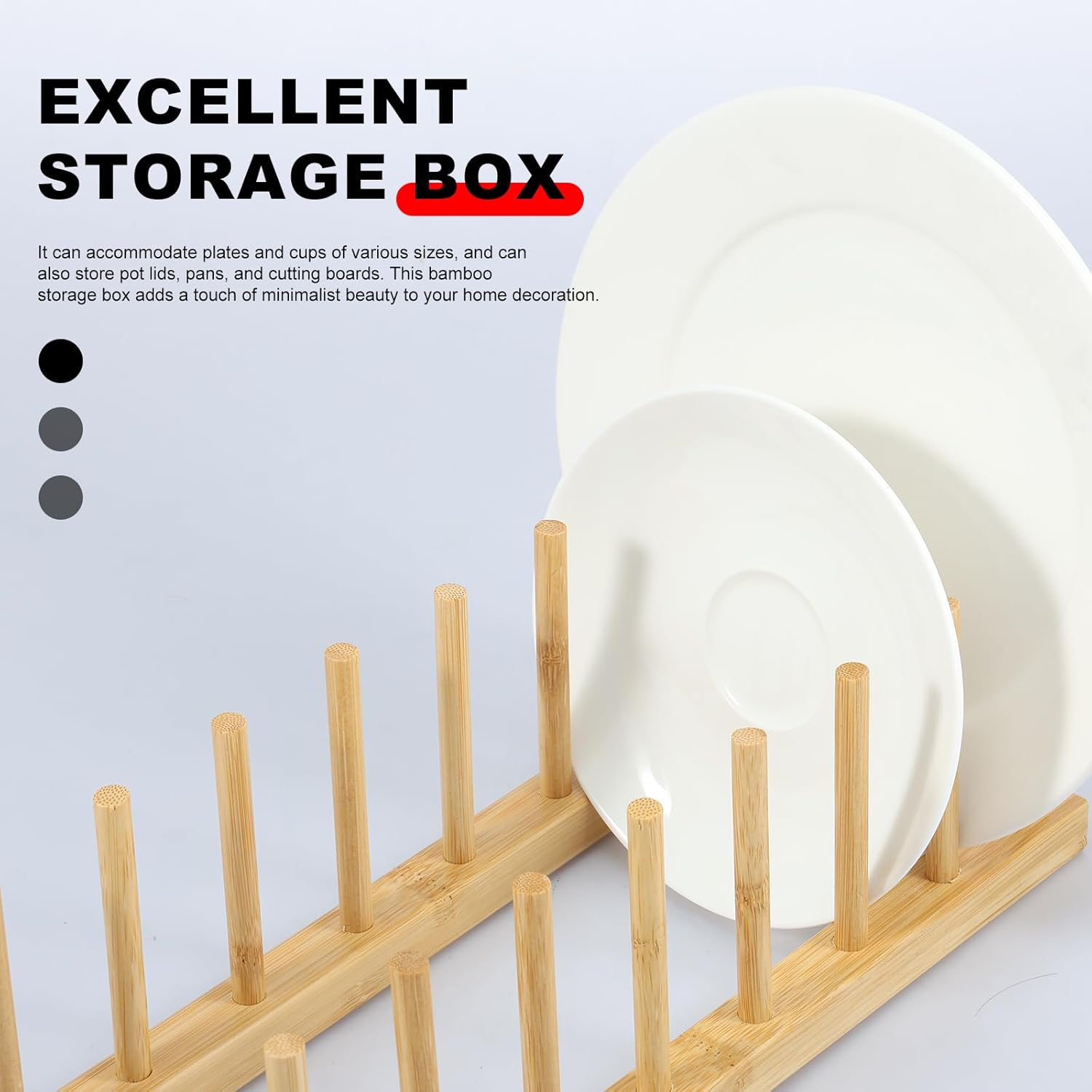 3 Set Natural Bamboo Dish Drying Rack Pot Lid Holder Bamboo Plate Dish Rack Kitchen Cabinet Organizer Multifunctional Rack for Books/Tablet/Cup/Keyboard/Cutting Board image number 2