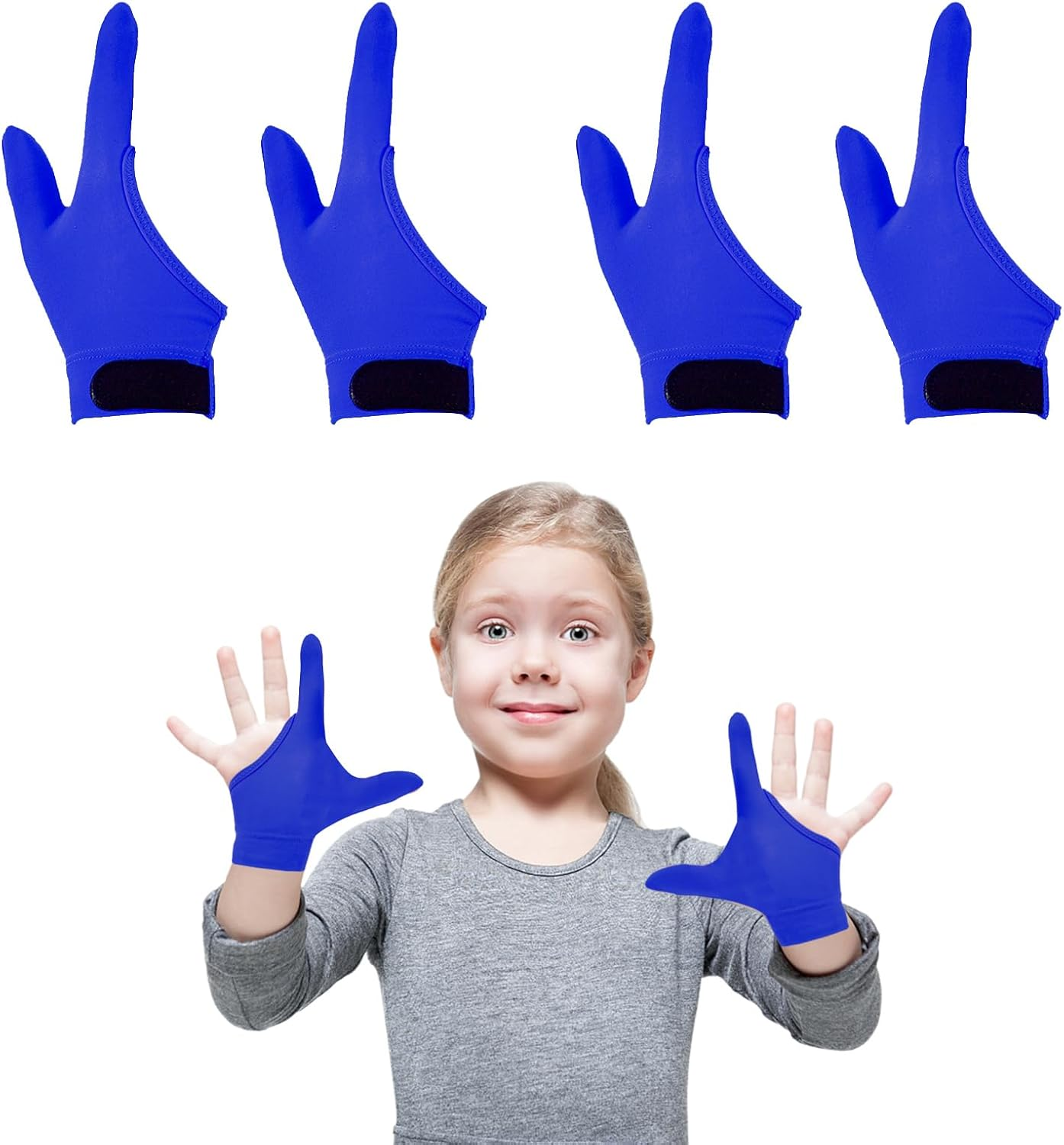 4 Pcs Thumb Sucking Guard Gloves for Kids Ages 5-10, Breathable Sensory Gloves to Stop Thumb Sucking & Nail Biting, Soft Cotton anti Suck Guard with Chewy Compression (Blue) image number 1