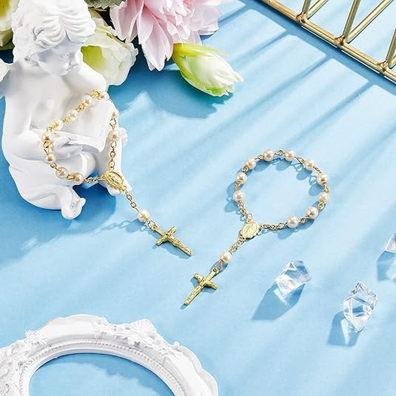 12 Pieces Mini Rosary Baptism Rosary Acrylic Rosary Beads Finger Baptism Rosaries Faux Pearls for Baptism Favors Christening Favors Communion Favors Weddings Party Favors (White) image number 6