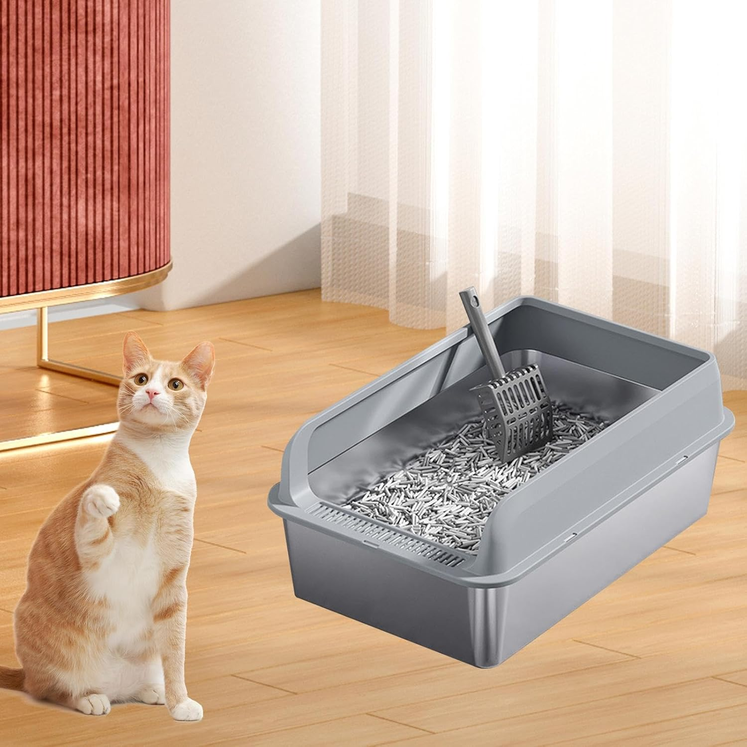 Yajuyi Sleek Stainless Steel Cat Litter Box for Easy Maintenance, Light Grey and M image number 3
