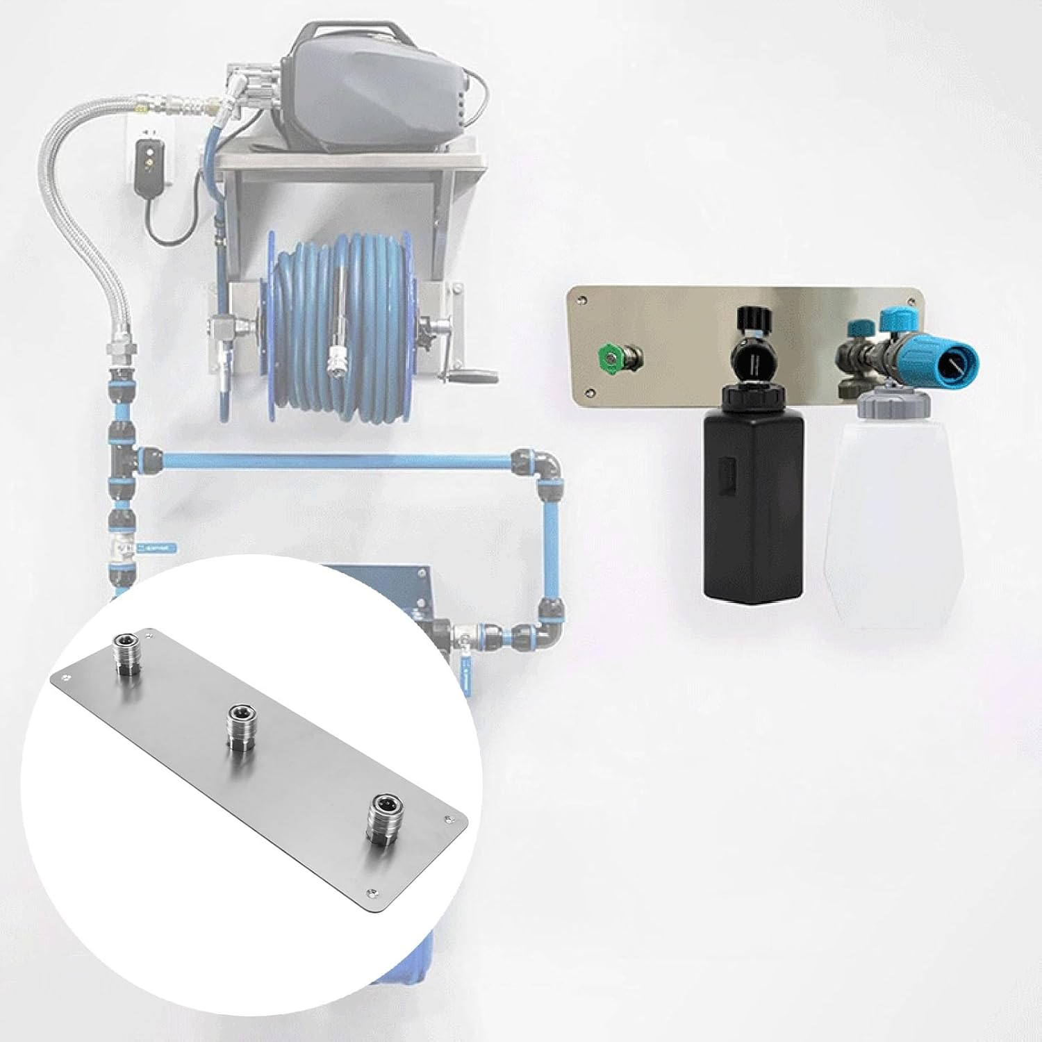 Stainless Steel Pressure Washer Holder, Foam Lined Wall Mount Rack, Fits 1/4 Inch Quick Connectors, Organizer for Outdoor Storage