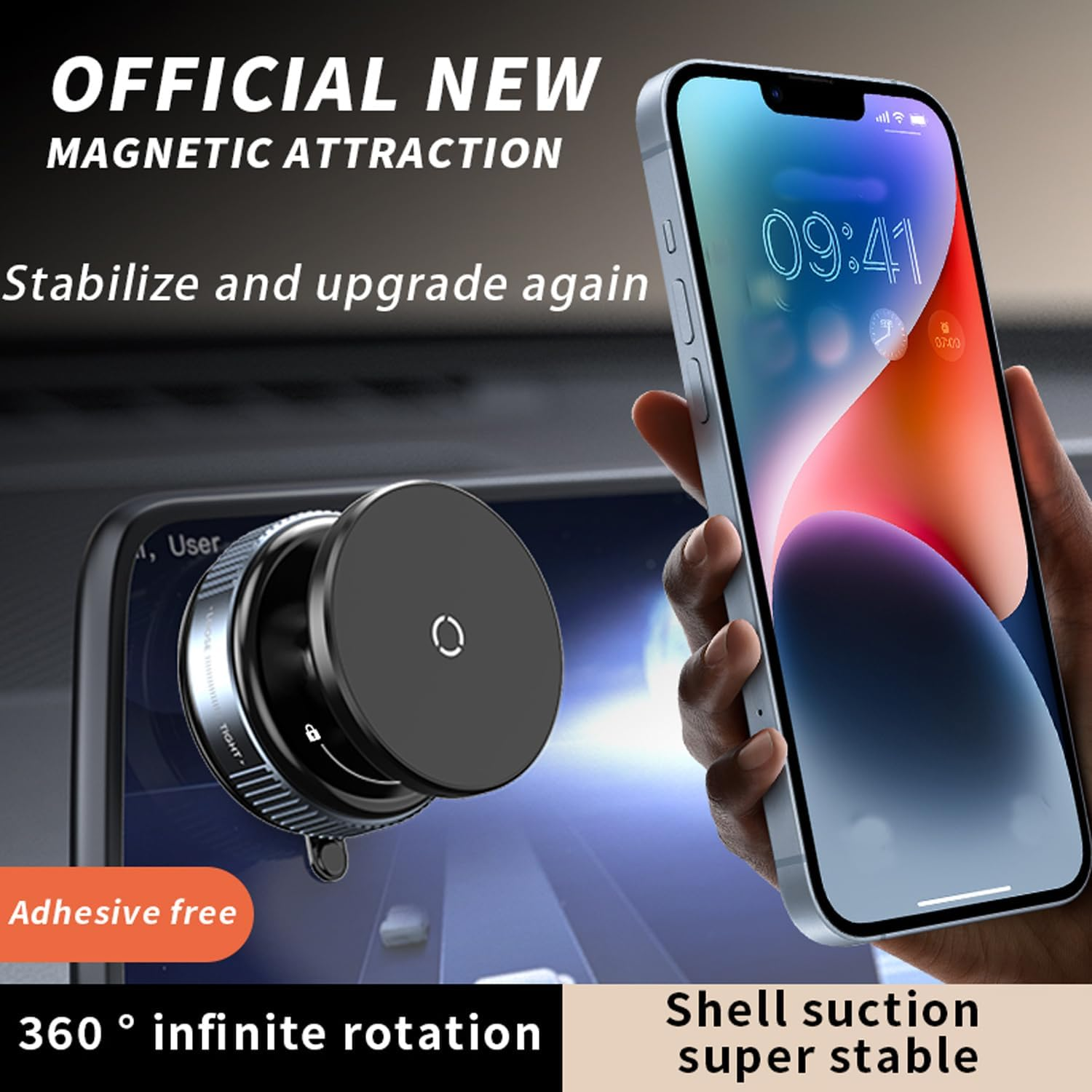 Danyee Swivel Locking Mechanical Vacuum Magnetic Car Suction Phone Holder, 360&deg; Adjustable Magnetic Suction Cup Phone Mount for Mirror/Wall/Gym, Compatible with Iphone & Android (Black) image number 4