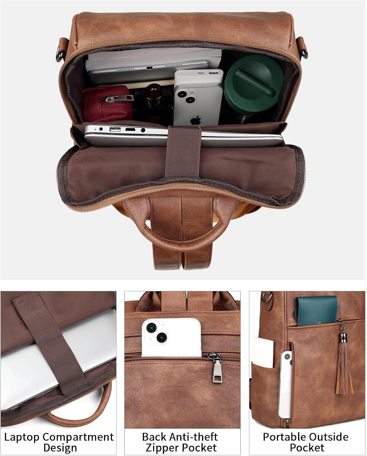 FADEON Womens Backpack Purse Large Designer PU Leather Laptop Backpacks, Ladies Computer Shoulder Bags image number 7