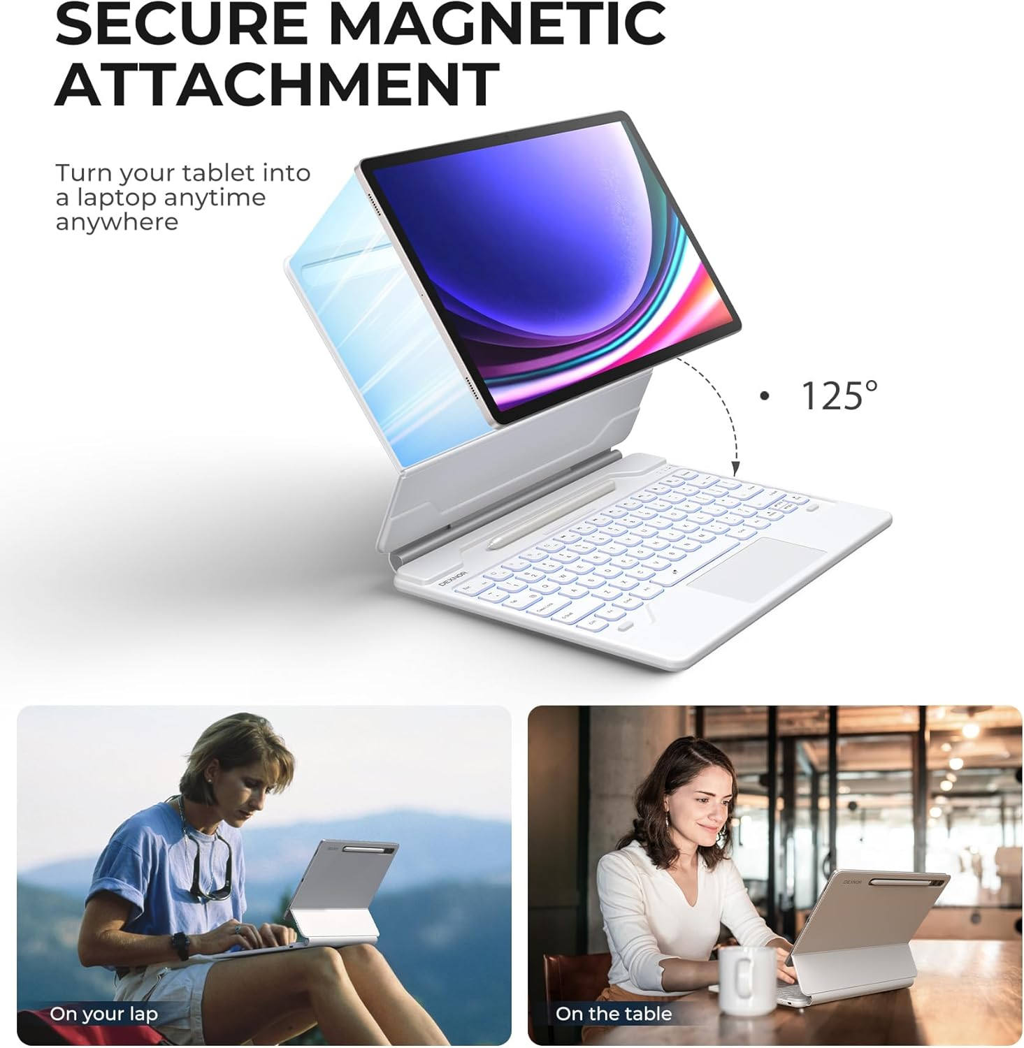 Dexnor for Samsung Galaxy Tab S10+ Plus/S9+ Plus/S9 FE+ Plus/S8+ Plus/S7+ Plus/S7 FE Case with Keyboard Floating Cantilever Magnetic Stand Trackpad Backlit Keyboard Case with S Pen Holder - White