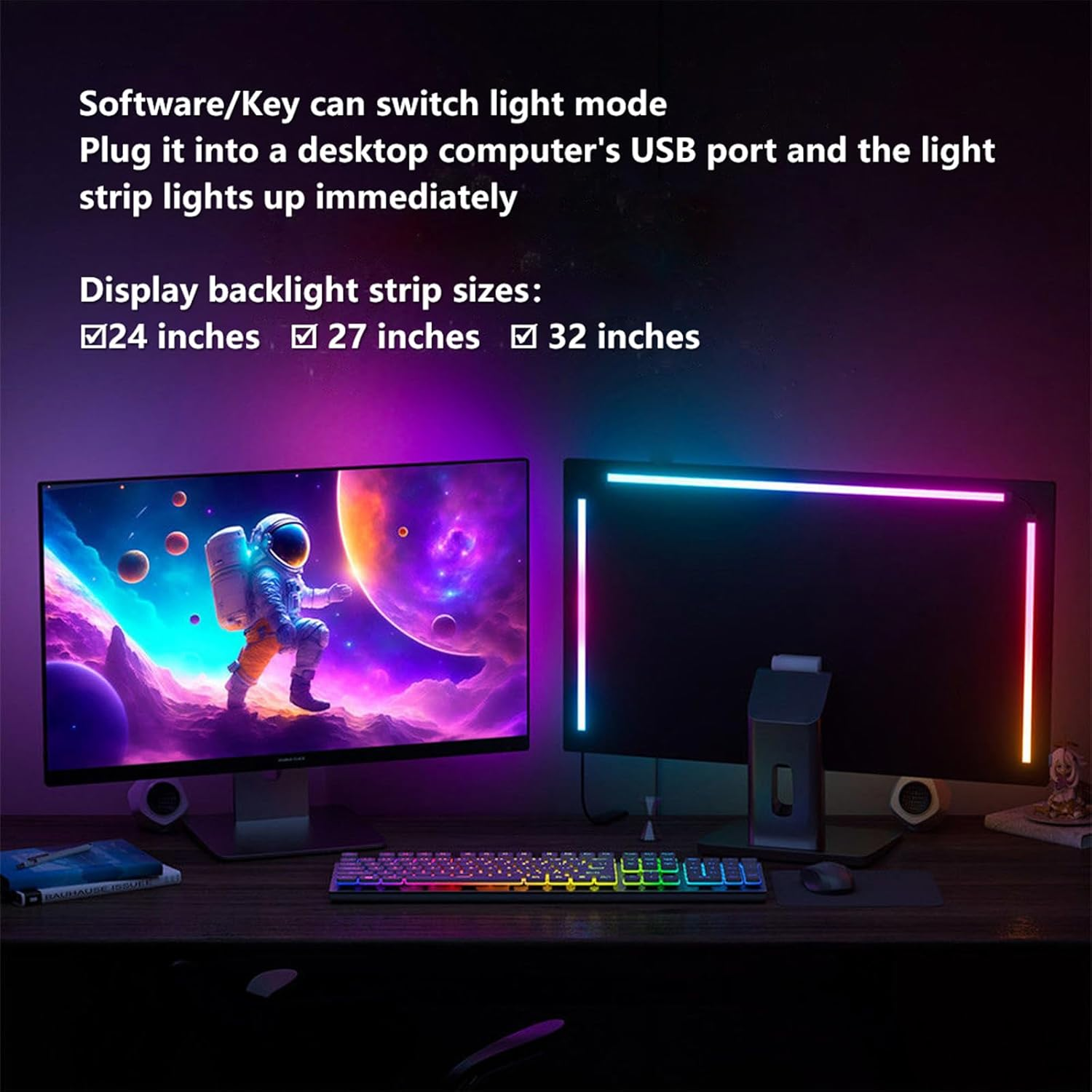 Dcaiccee Computer Monitor Backlight LED Light Bar/Rgb Is Synchronized with Screen Colors and Music.Use for Indoor Games Movies Music Etc,Usb Powered,Software/Key Can Switch the Light Mode（27Inch）