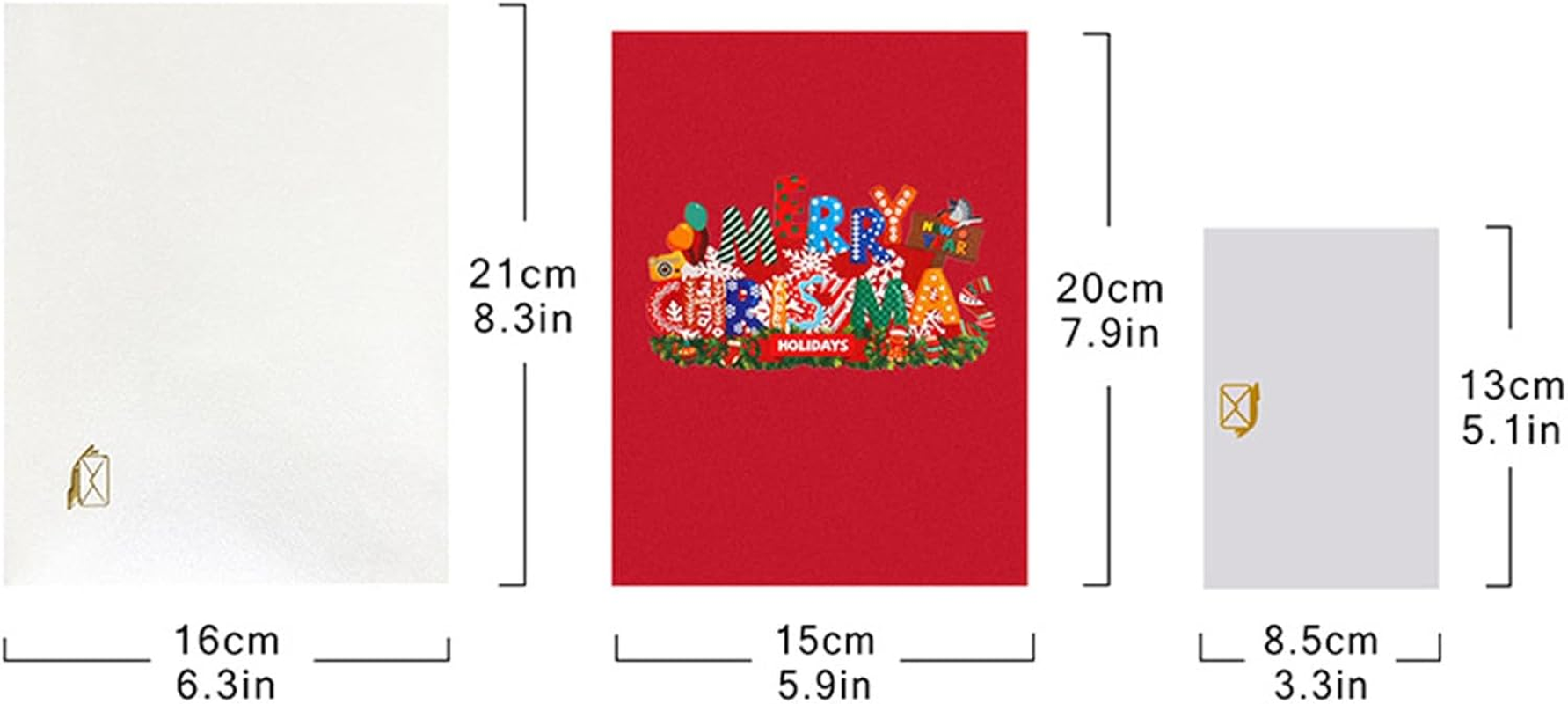 Fanlydao Pop up Christmas Cards 3D Chirstmas Gift Cards with Envelope for Xmas (Colorful Letter) image number 6