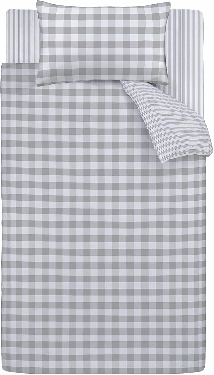 Catherine Lansfield Check and Stripe Grey Duvet Cover Set 135 X 200 Cm + 80 X 80 Cm (Pair) image number 2