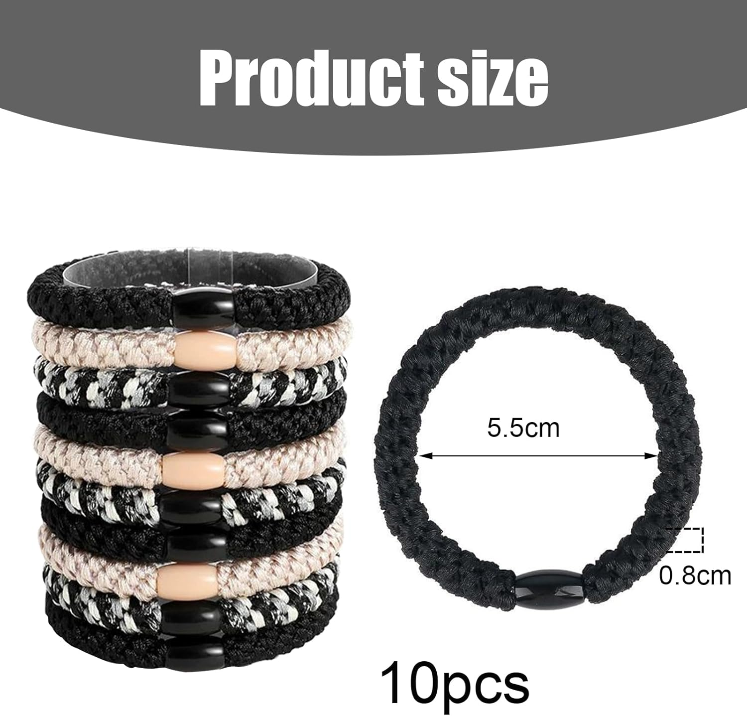 RTRTGS Elasitc 10 Pieces Hair Bobbles for Women and Girls, Cotton Bands, Ponytail Holder for Thick Hair and Curly Hair image number 3