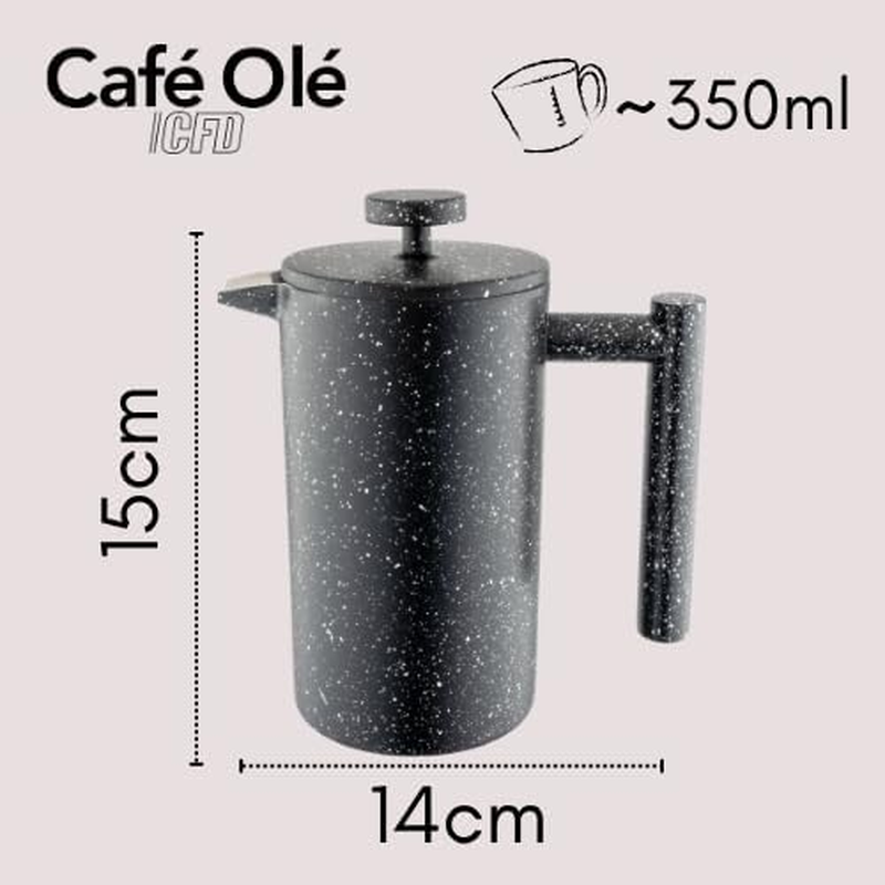 Caf&eacute; Ol&eacute; CFD Granite Cafeti&egrave;re, 18/10 Stainless Steel Double Wall Body and Mesh Filter, Black Granite Effect Finish, 350Ml (3 Espresso Cups or 1 Mug) image number 2