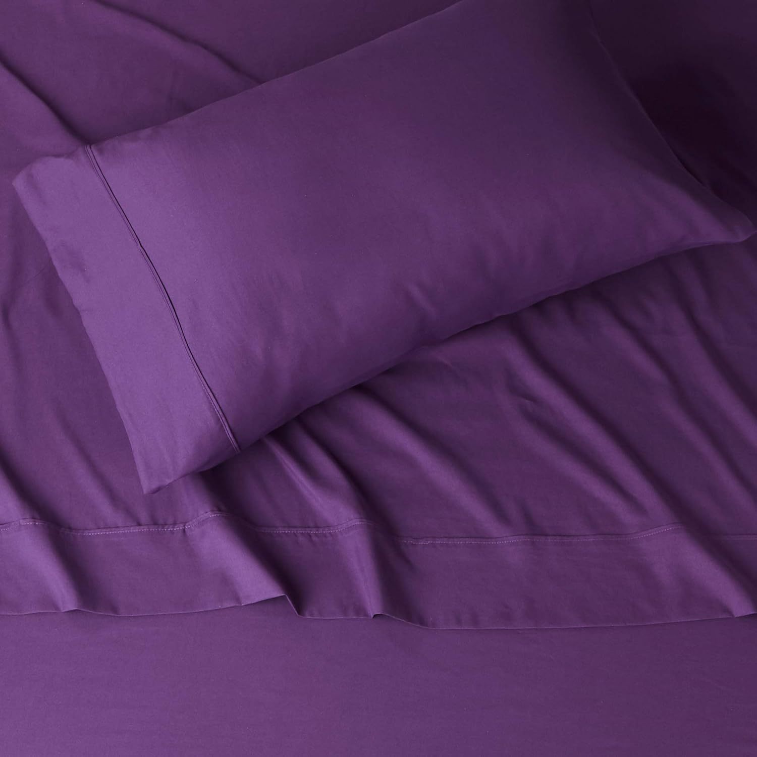 Amazon Basics Lightweight Super Soft Easy Care Microfiber Bed Sheet Set with 36-Cm Deep Pockets - Single, Plum