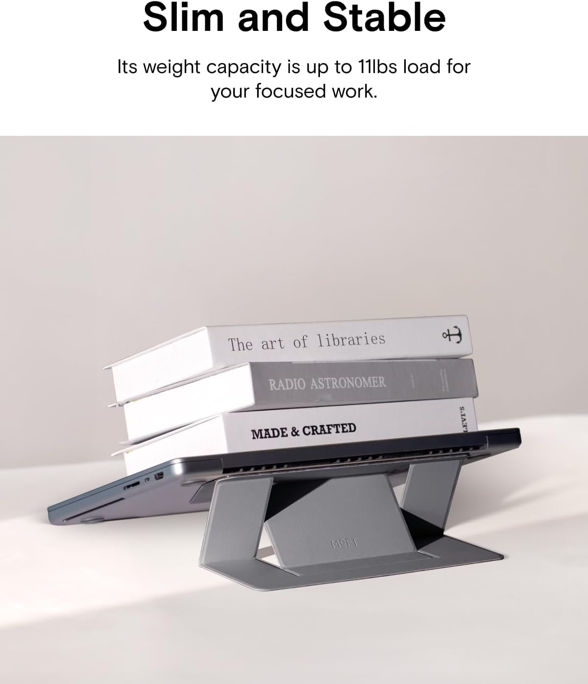 MOFT Laptop Stand for Desk, Adhesive Macbook Computer Stand with 2 Adjustable Viewing Angles, Foldable and Portable Laptop Riser Compatible with 11"-16" Laptops, Grey image number 5