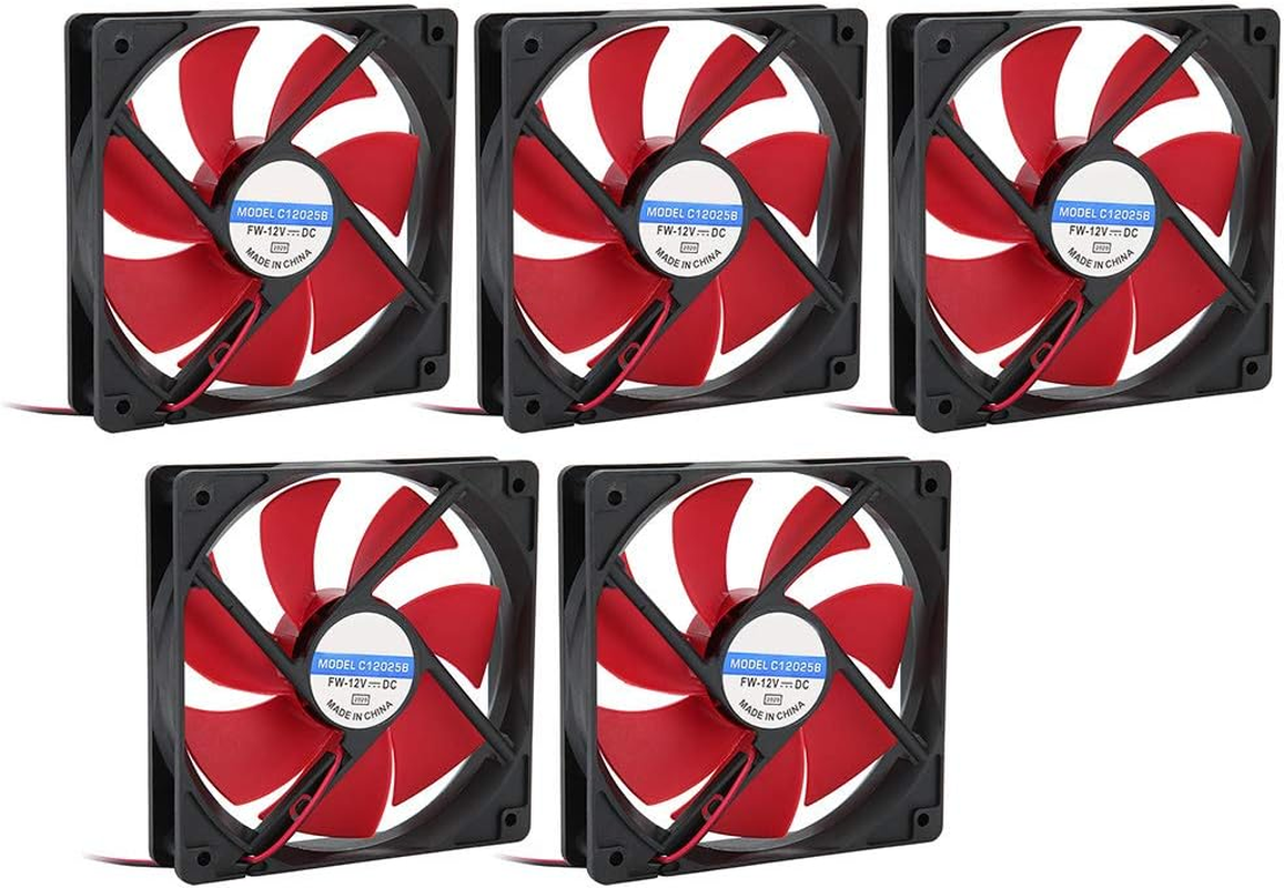 5Pcs 12Cm Waterproof Power Cooling Fan, Low Noise Power Supply Cooler, PC Chassis Fan Heat Sink for Computer, 12V
