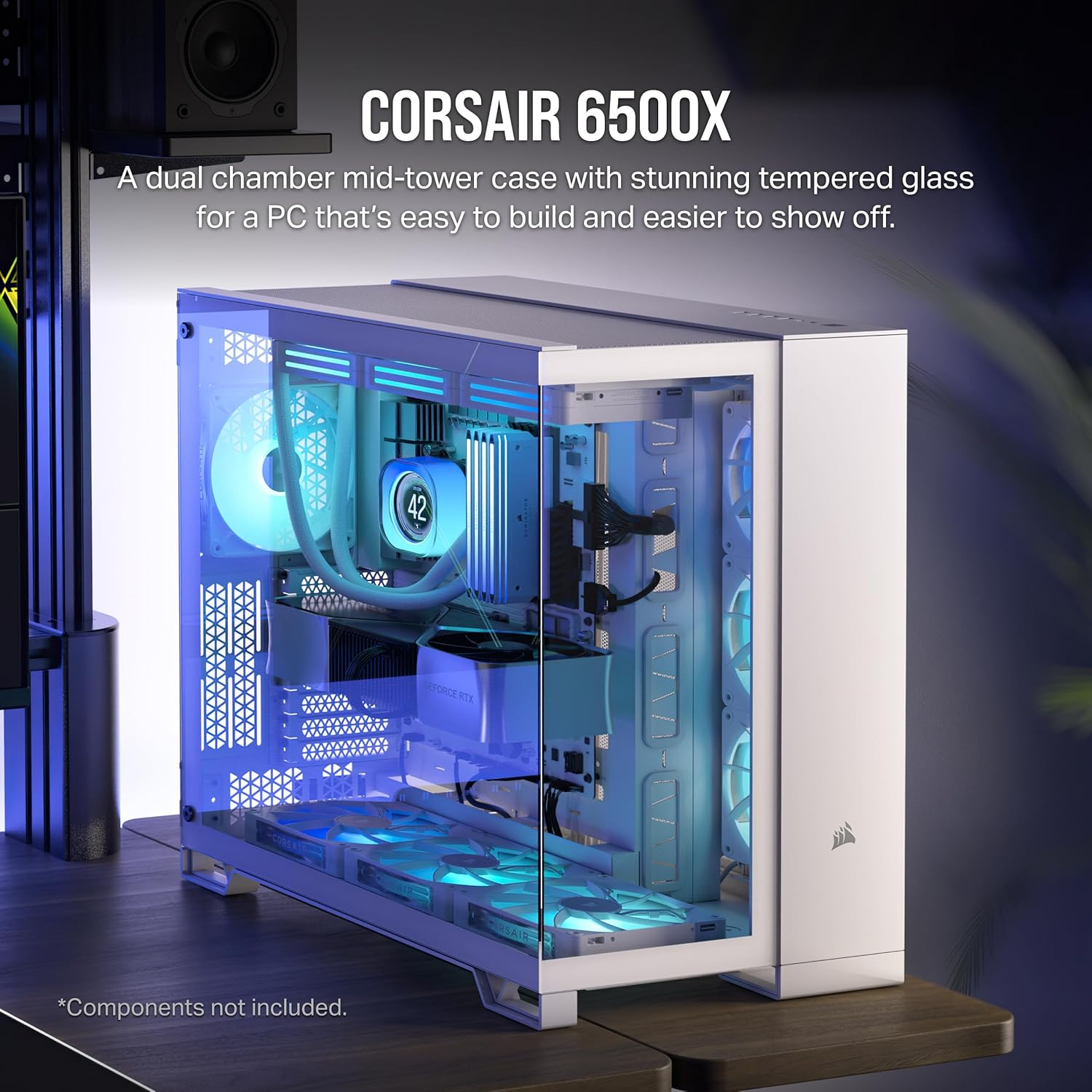 CORSAIR 6500X Mid-Tower ATX Dual Chamber PC Case &ndash; Panoramic Tempered Glass &ndash; Reverse Connection Motherboard Compatible &ndash; No Fans Included &ndash; White image number 2