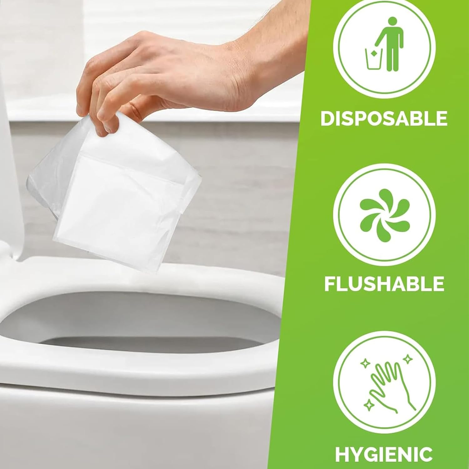 Disposable Toilet Seat Cover, Flushable, 8 Packs Set of Total 60 Sheets, Portable Toilet Seat Covers for Adults - Travel Accessories for Public Restrooms, Airplane, Camping image number 1