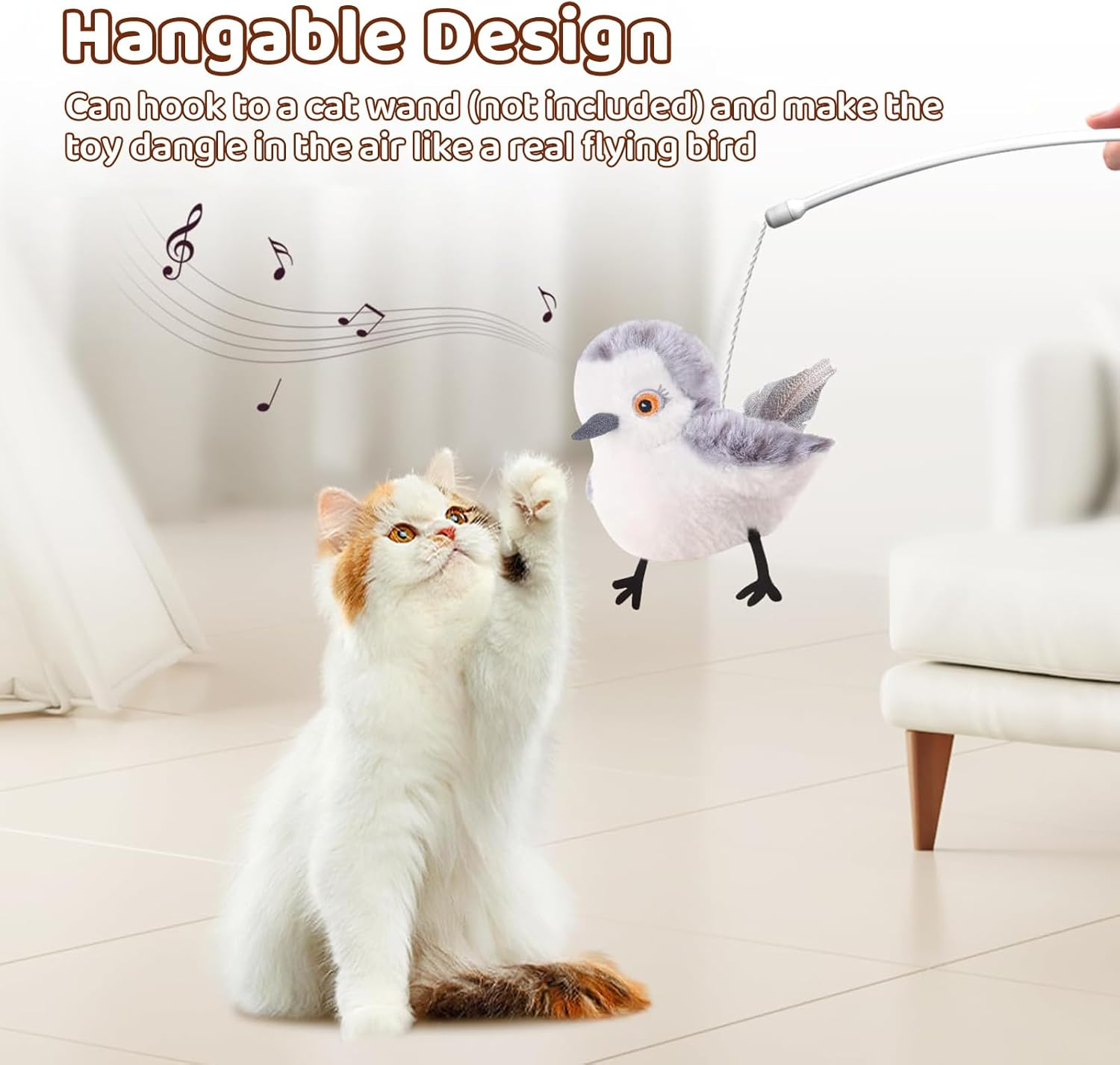 JORAGO Cat Toys - Cats Toy for Indoor Interactive, Flapping Bird, Lifelike Sandpiper Chirp Tweet, Touch Activated, Rechargeable Exercise Chasing Kitten Toy for All Breeds Cat Kicker Catnip Toys