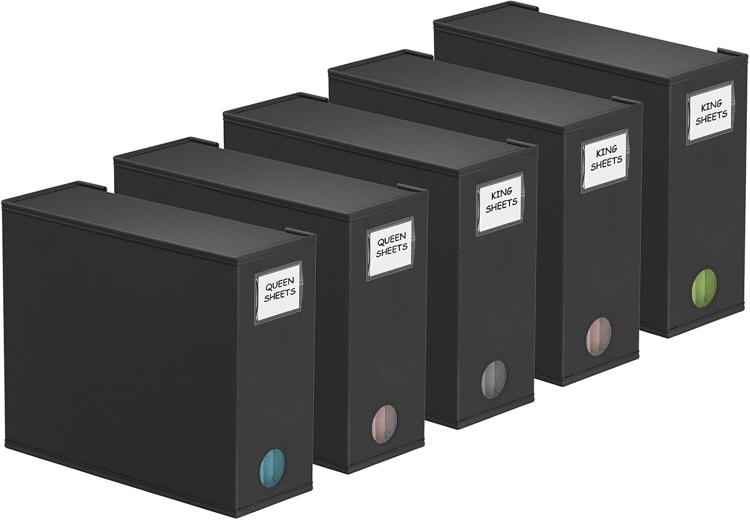 Spaceaid 5 Pack Bed Sheet Organizers and Storage, Foldable Sheet Organizer for Linen Closet, Sheets Set Folder Keeper with Window XL (Queen & King Size) Organizing Bedding Container, Beige