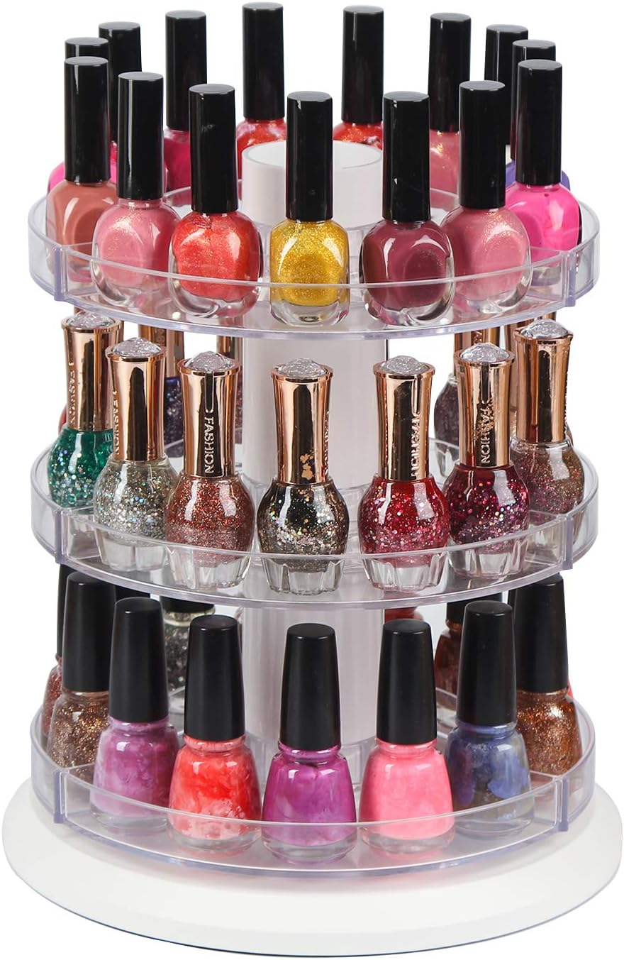 J JACKCUBE DESIGN Acrylic Rotating Nail Polish Display Stand Spinning Rack Holds 69-117 Bottles, 3 Tier Storage Holder Organizer for Nail Polish, Makeup, Essential Oil and More - MK548B