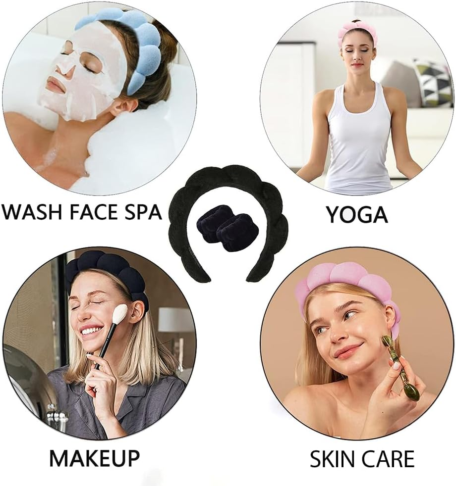 Women'S Spa Hair Set, 5 Pieces Puffed Sponge Make-Up Headband for Women and Girls, Household Essentials for Women, for Skin Care, Face Washing, Shower, Girls Household Items image number 5