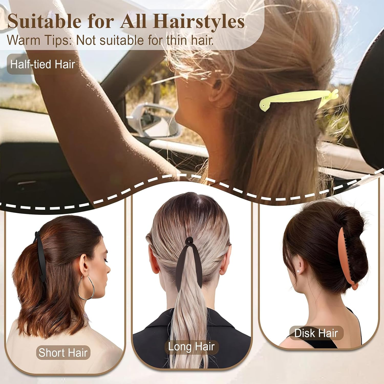 Evadollina Banana Clip, Set of 4 Banana Hair Clips, Hair Clips for Women Thin Hair, Banana Hair Clips for Women, Hair Clip, for Girls and Women, Christmas Gifts image number 2