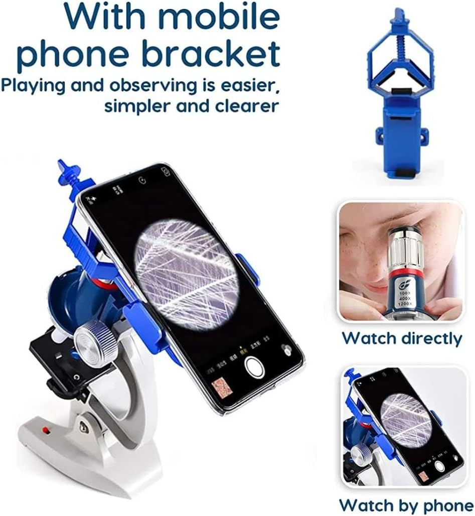 Why2Wise Kids Microscope Kit 100X-1200X Microscope for Kids with Metal Body Microscope, Carrying Box, LED Light, Science Kit STEM Toys for Kids Children Beginner. image number 3