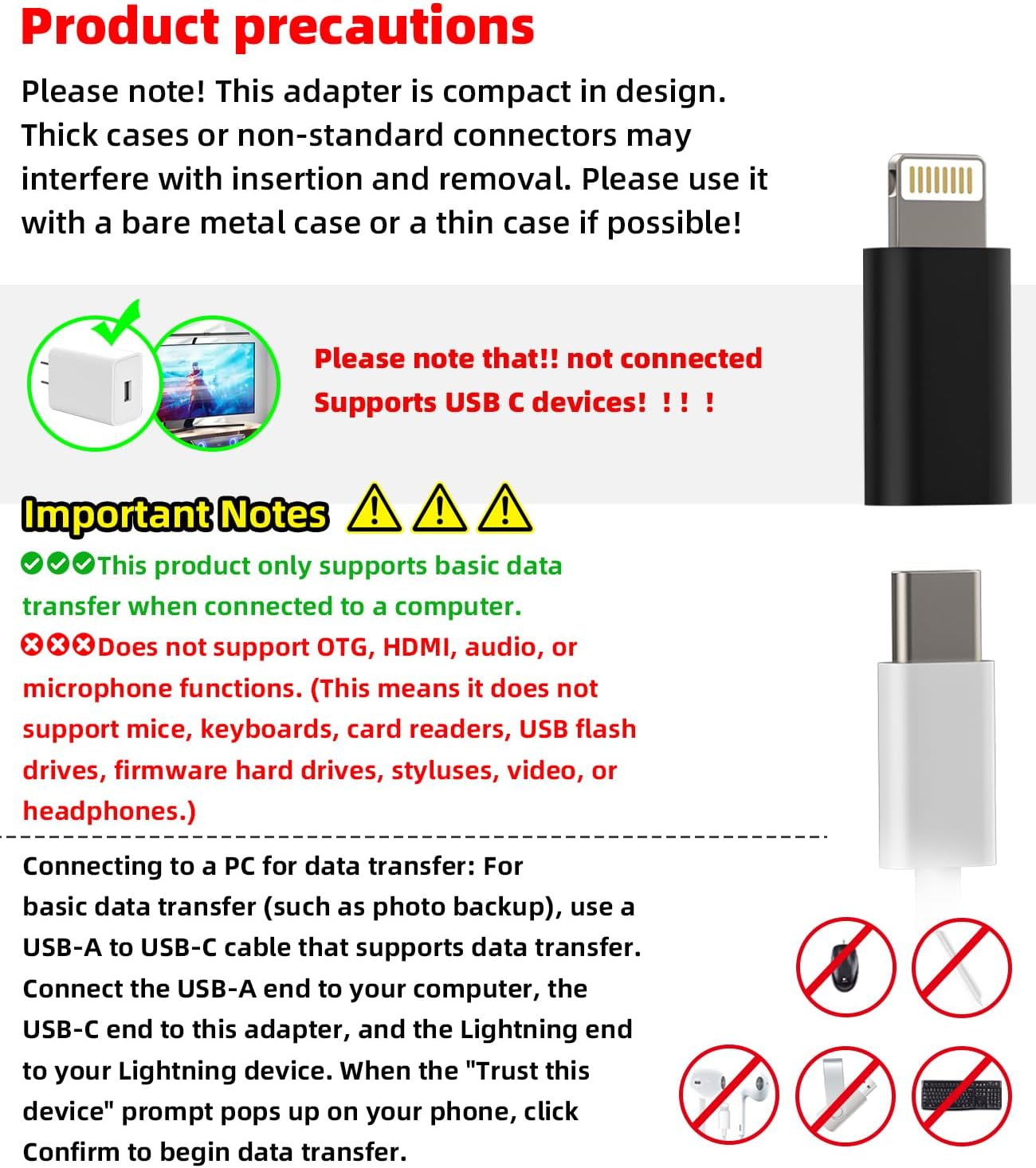3Pack USB C Female to Lightning Male Adapter for Iphone 12/11/8 X Xr/Xs/Se/7Plus/Pro Max Ipad Air Mini Type Compatible with Charging Support Data Transmission Connect Charger Connector Cable Converter - Usb C Female To Usb Male image number 2