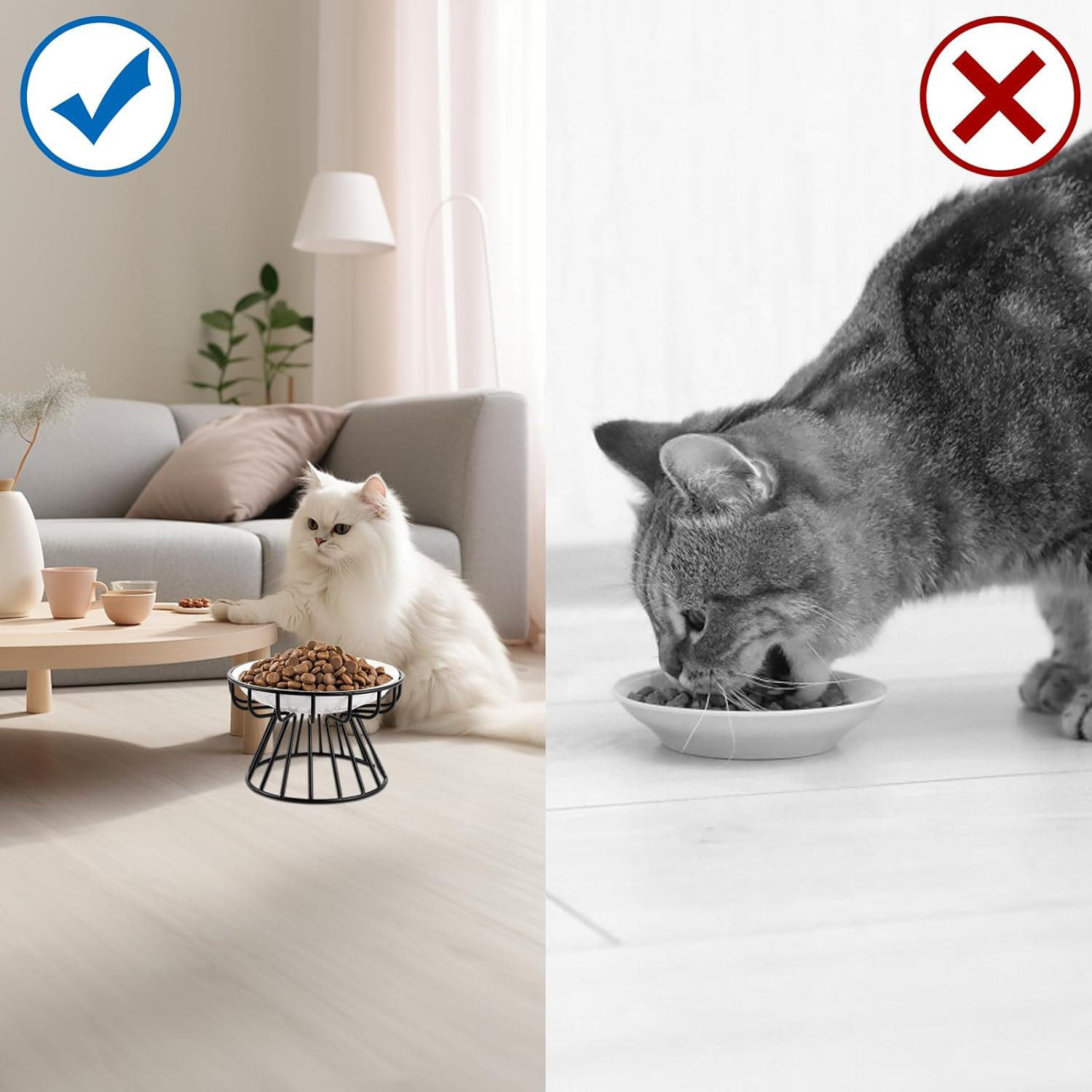 VIDETOL Set of 3 Raised Cat Bowls with Metal Stand and Non-Slip Mat, Ceramic Cat Bowls for Cats and Dogs image number 4