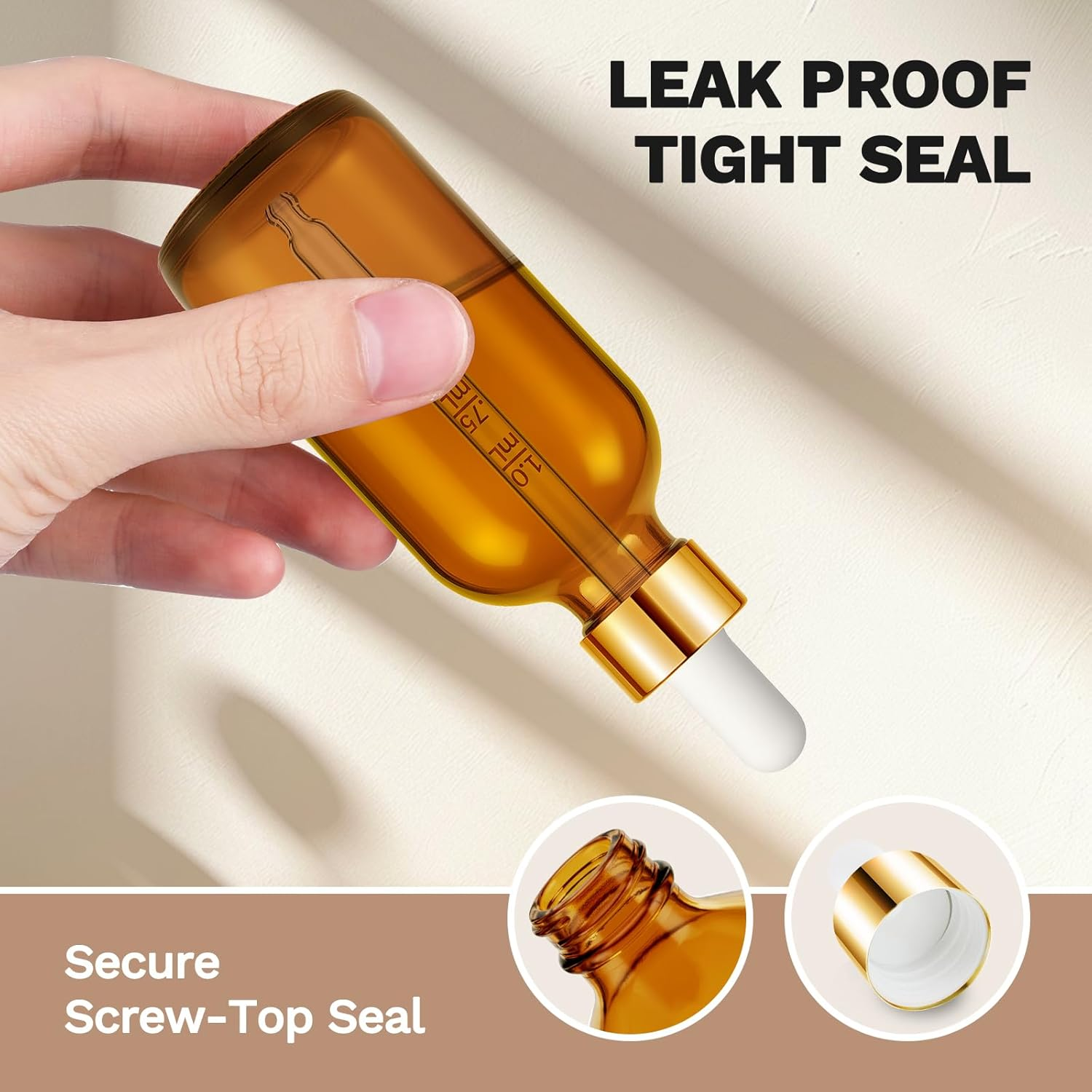 Bumobum Dropper Bottle 2 Oz, 2 Pack Amber Glass Eye Dropper Bottles with Golden Cap, Labels and Funnel, Tincture Bottle with Measured Cosmetic Dropper - Leakproof Essential Oils Bottles - Gloden Clear image number 3