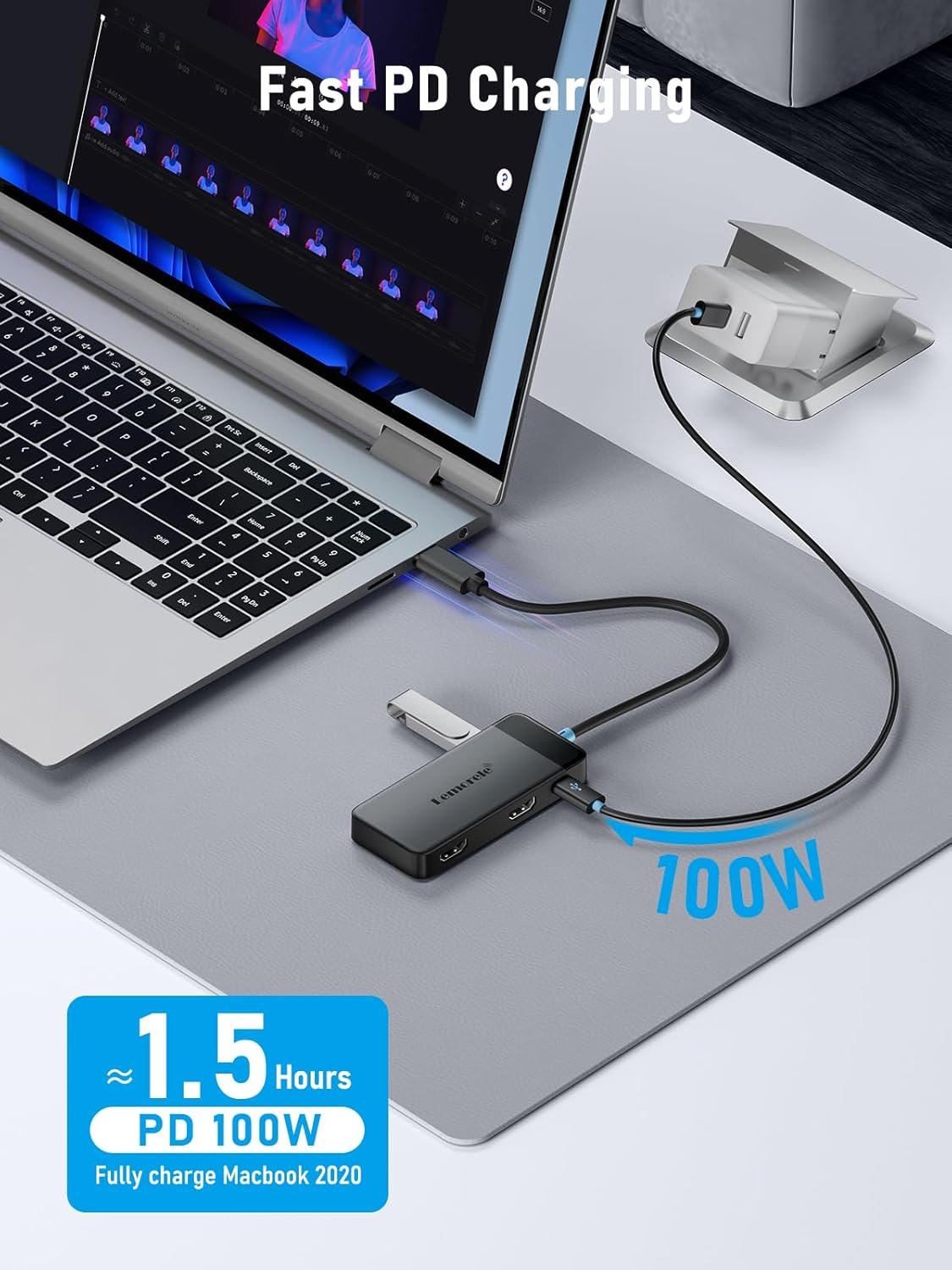 Lemorele 6 in 1 Docking Station Dual Monitor - USB C Hub W/ 4K HDMI*2, 5Gbps USB 3.0 * 3, USB C PD 100W Fast Charging - Plug and Play for Laptop Dell Lenovo HP Macbook Surface image number 6